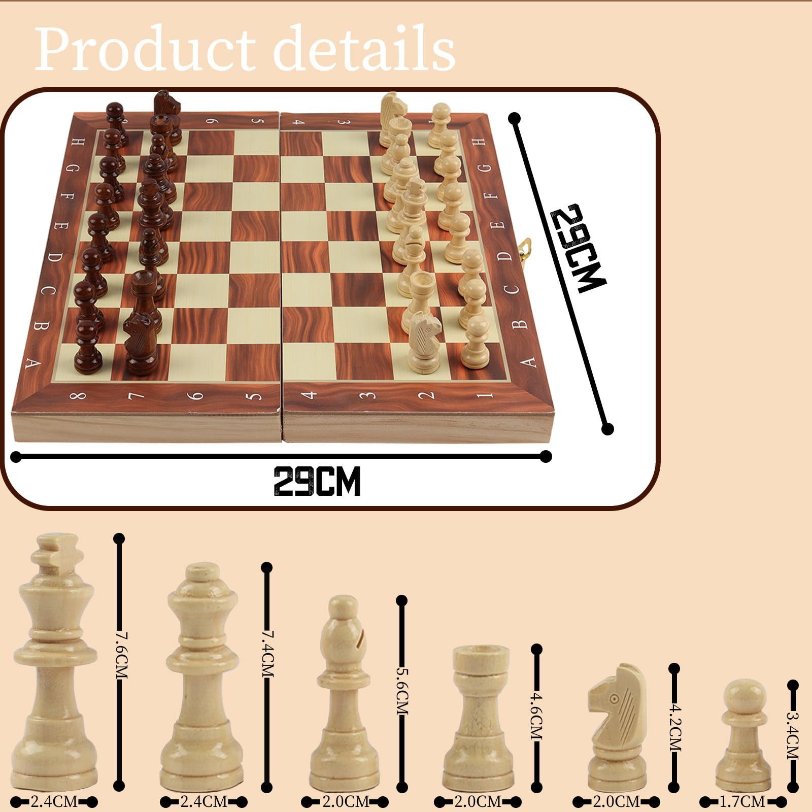 2929cm Magnetic Chess Set Luxury for Adults Kids,Portable Folding Travel Chess Set Magnetic Wooden Chess Board Game,Handmade 32 Chess Pieces | 2 Extra Queen,Gift for Kid,Adult,Boys,Girls,Family Party - Image 3