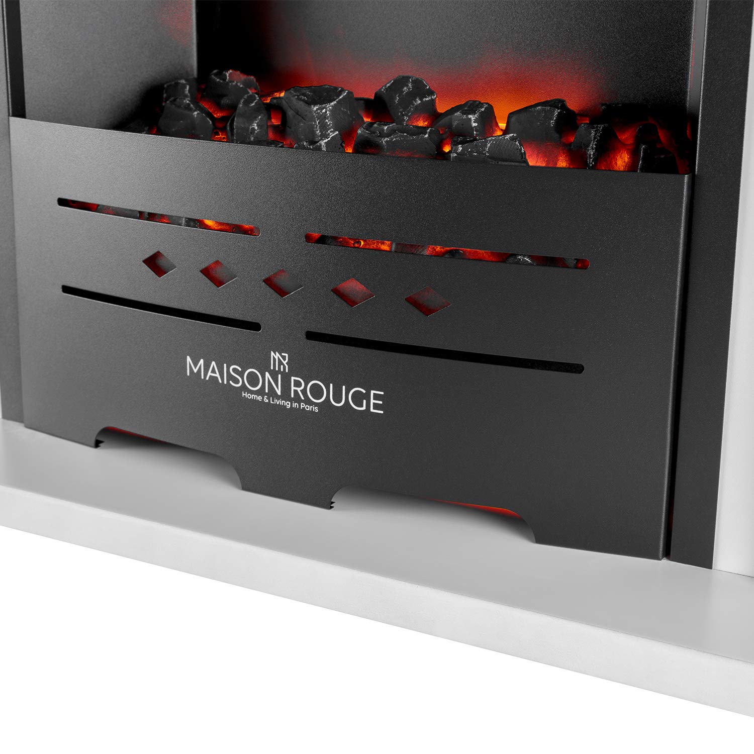 Camino Elettrico Denver 1500W - Caminetto Elettrico con Mobile in Legno Bianco, Effetto Fiamma Regolabile con 2 potenze - Termocamino Decorativo, Caminetto Finto da Terra 77x72,5 cm