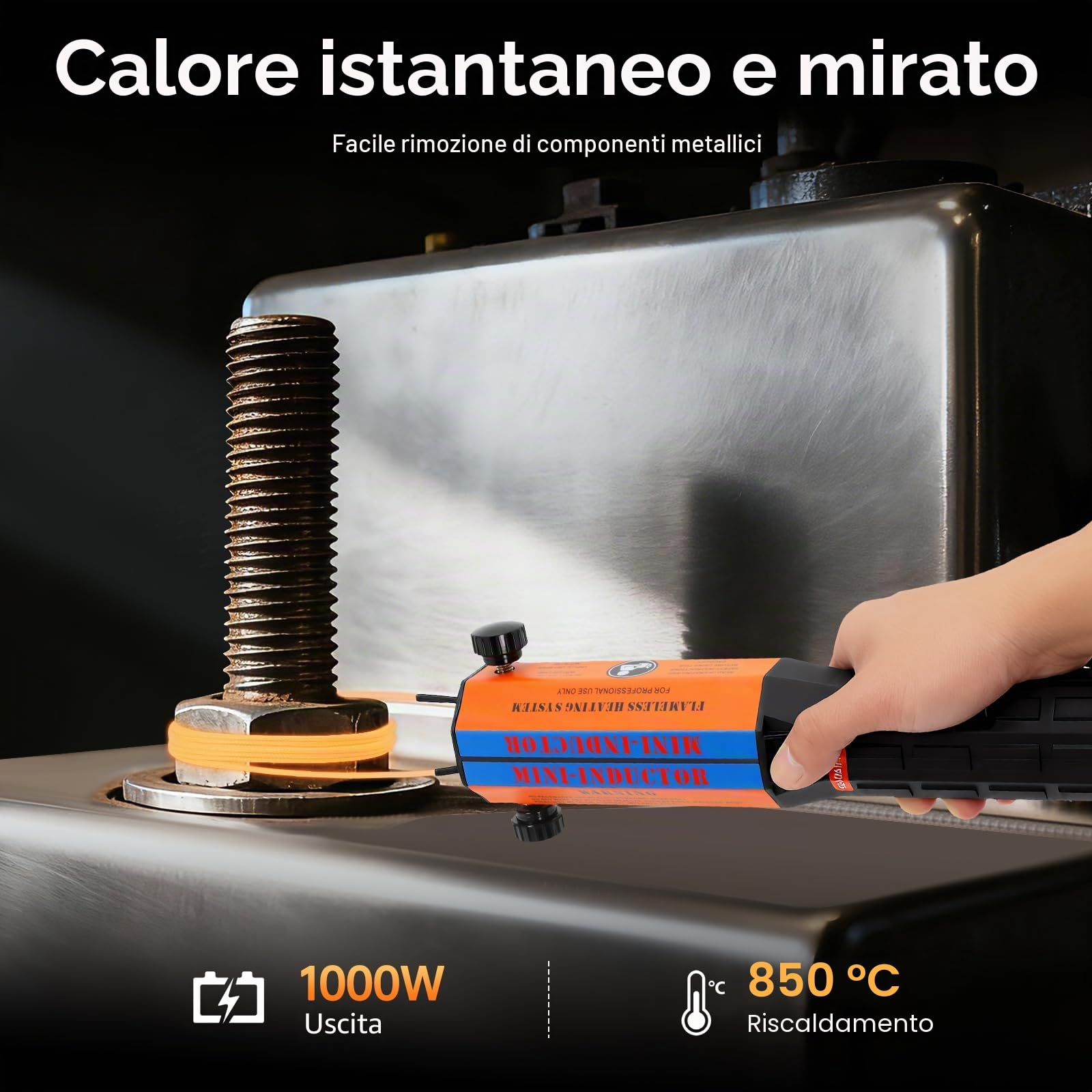 Riscaldatore a Induzione 1000W 850°C 10 Bobine per Bulloni Auto | 1000W, 850°C, 10 Bobine, Senza Fiamma, Custodia Inclusa, Antiscivolo