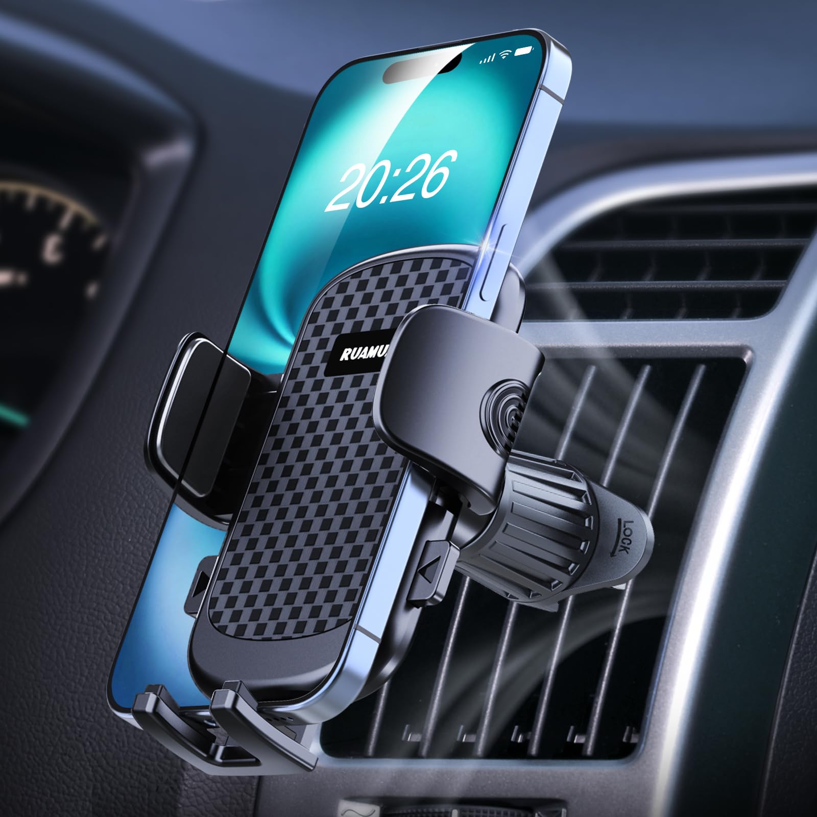 [2026 NEW] Car Phone Holder for Horizontal/Vertical Vent【Upgraded Metal Hook Clip】【Wider Clamp&Fit Thicker Case】Universal Cellphone Stand Car Mount Cradle for iPhone 17 Pro Max 16 15 14 13 Air Android