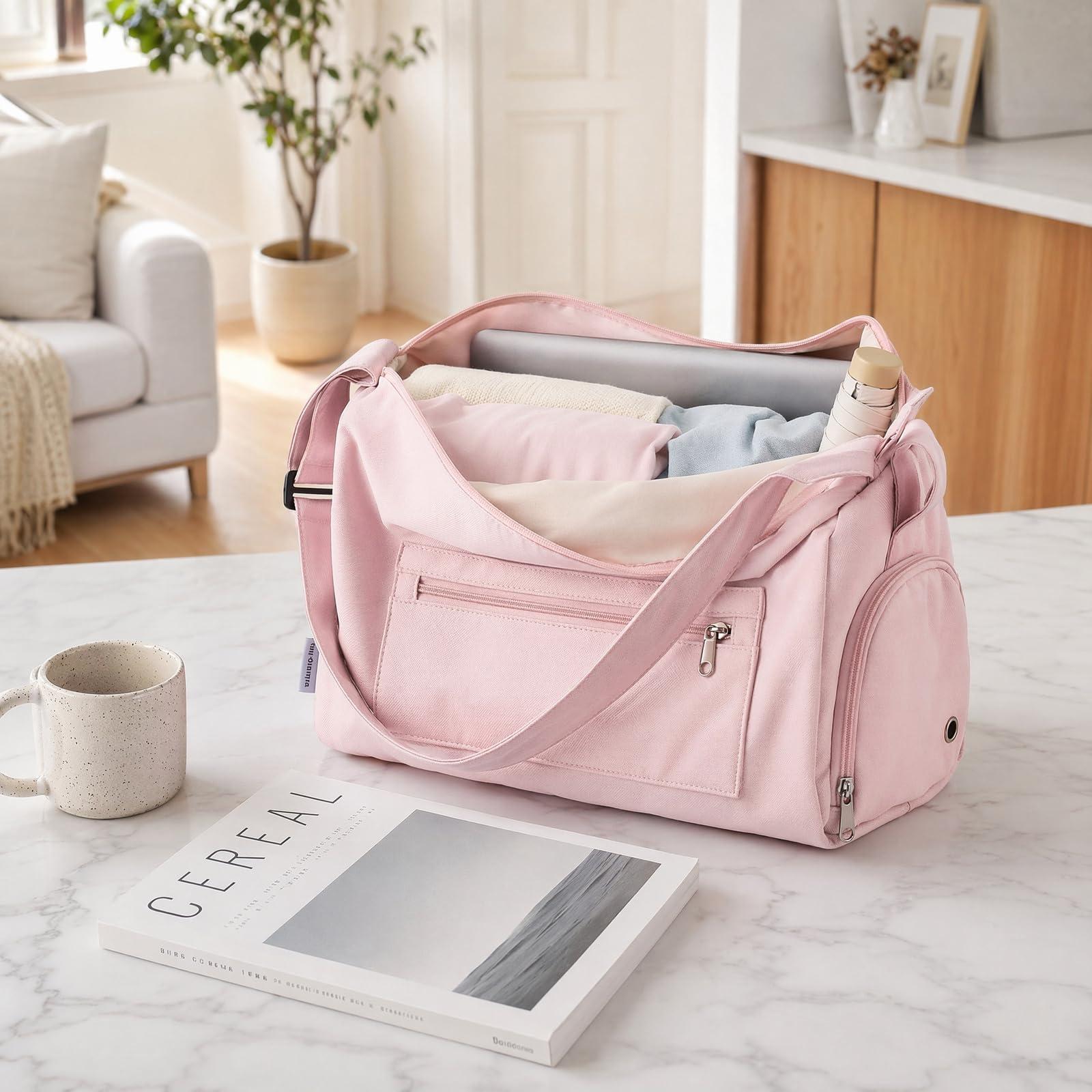 Borsa Da Palestra Donna Impermeabile Con Scomparto Scarpe - Borsone Sportivo In Nylon 40x22x22cm Per Fitness, Nuoto, Viaggio E Weekend (Rosa)