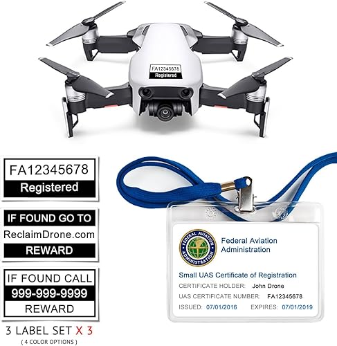 Mavic Air - Paquete de identificación de drones de la FAA - Etiquetas (3 juegos de 3) + tarjeta de identificación de registro FAA UAS para pilotos