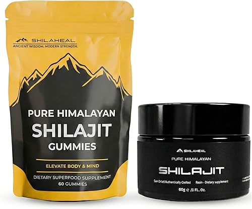 SHILAHEAL Paquete de energía definitiva auténtica resina del Himalaya Shilajit 2.16 onzas + gomitas Shilajit de 60 unidades, alto ácido fúlvico y