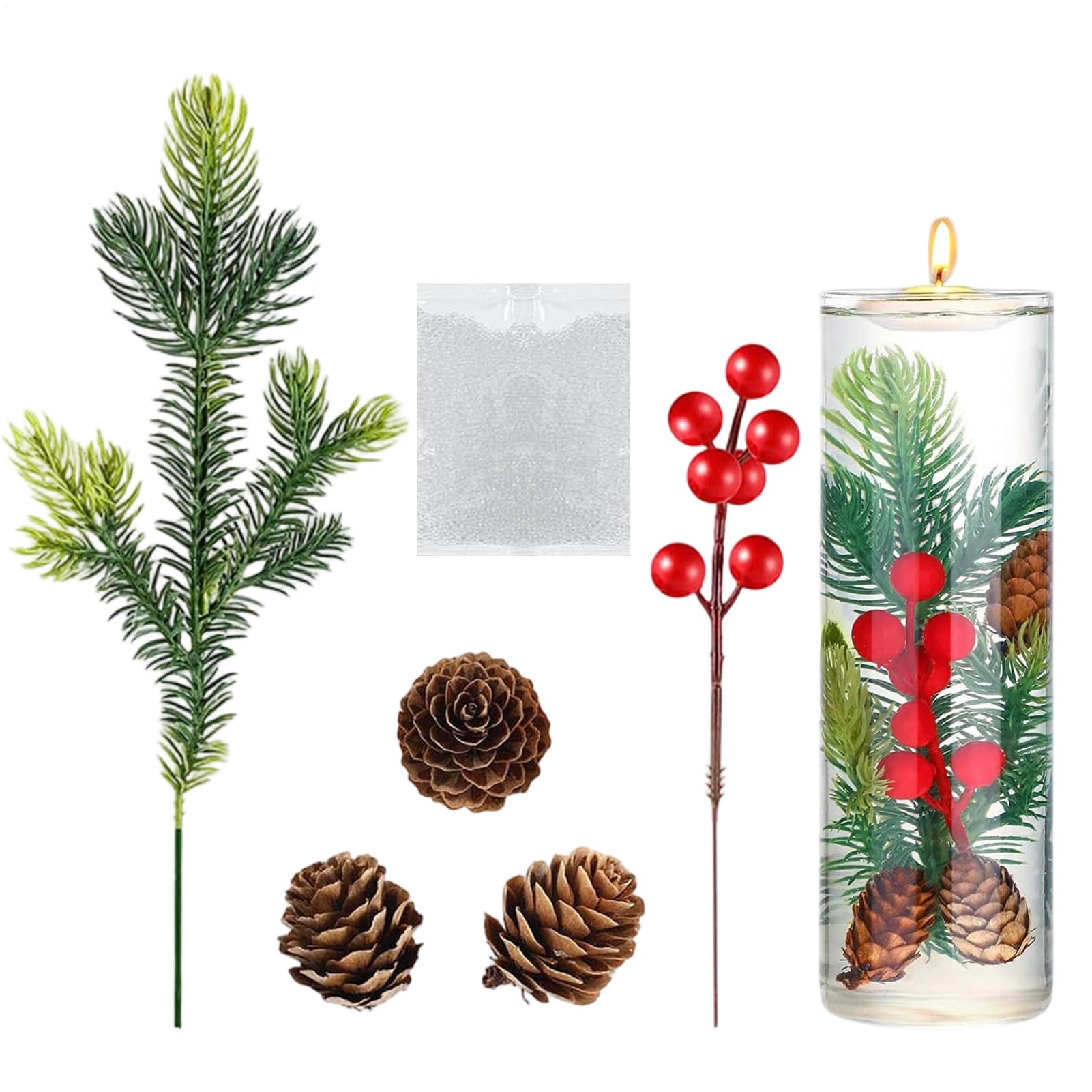Ramas de abeto decorativas de gran densidad con piñas rústicas