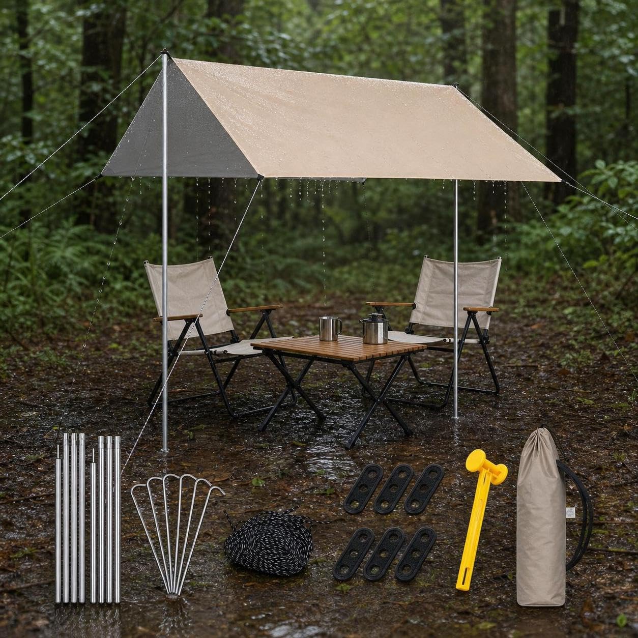 Bâche Camping Pare-Soleil imperméable, Protection, pour la Plage, 4.5x4.5 mètres