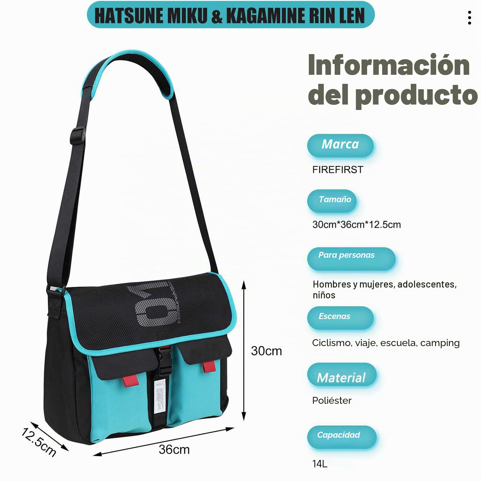 FIREFIRST x Hatsune Miku & Kagamine Rin/Len Bolsas de Hombro Bolsa de Mensajero