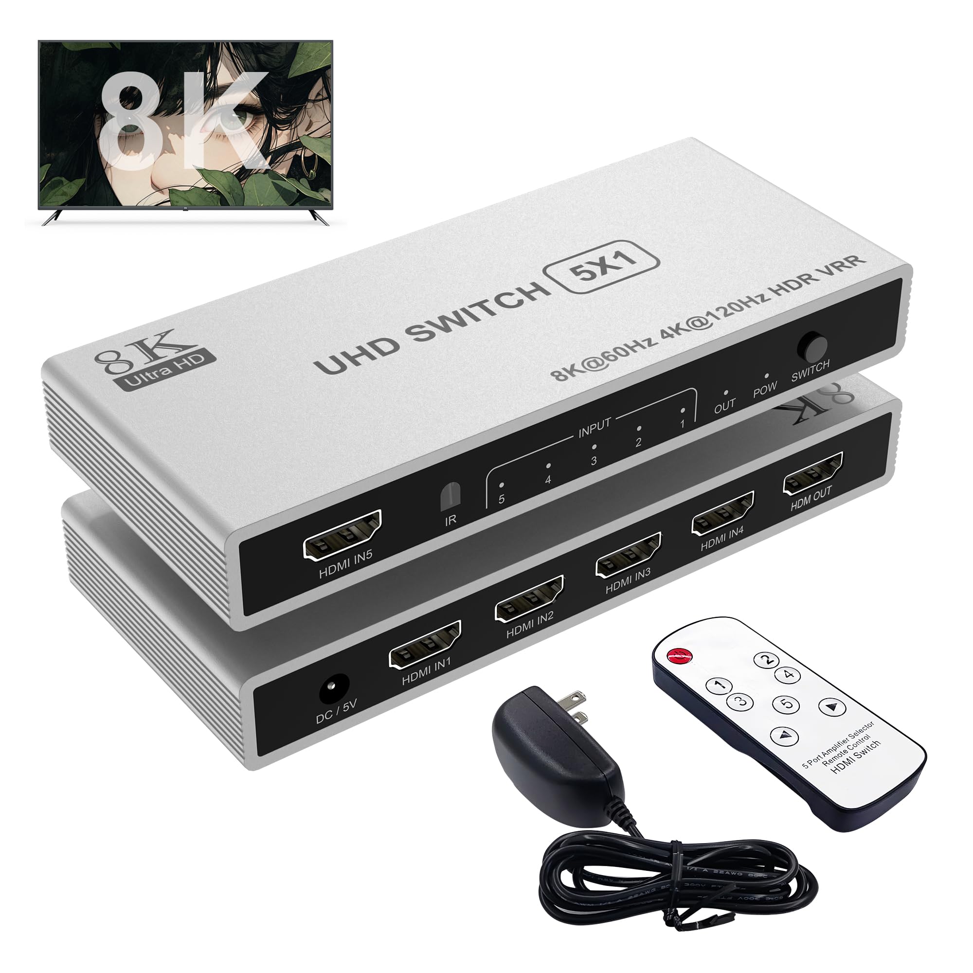 Amazon | 8K HDMI2.1切替器 5入力1出力 8K@60Hz/4K@120Hz HDMI 