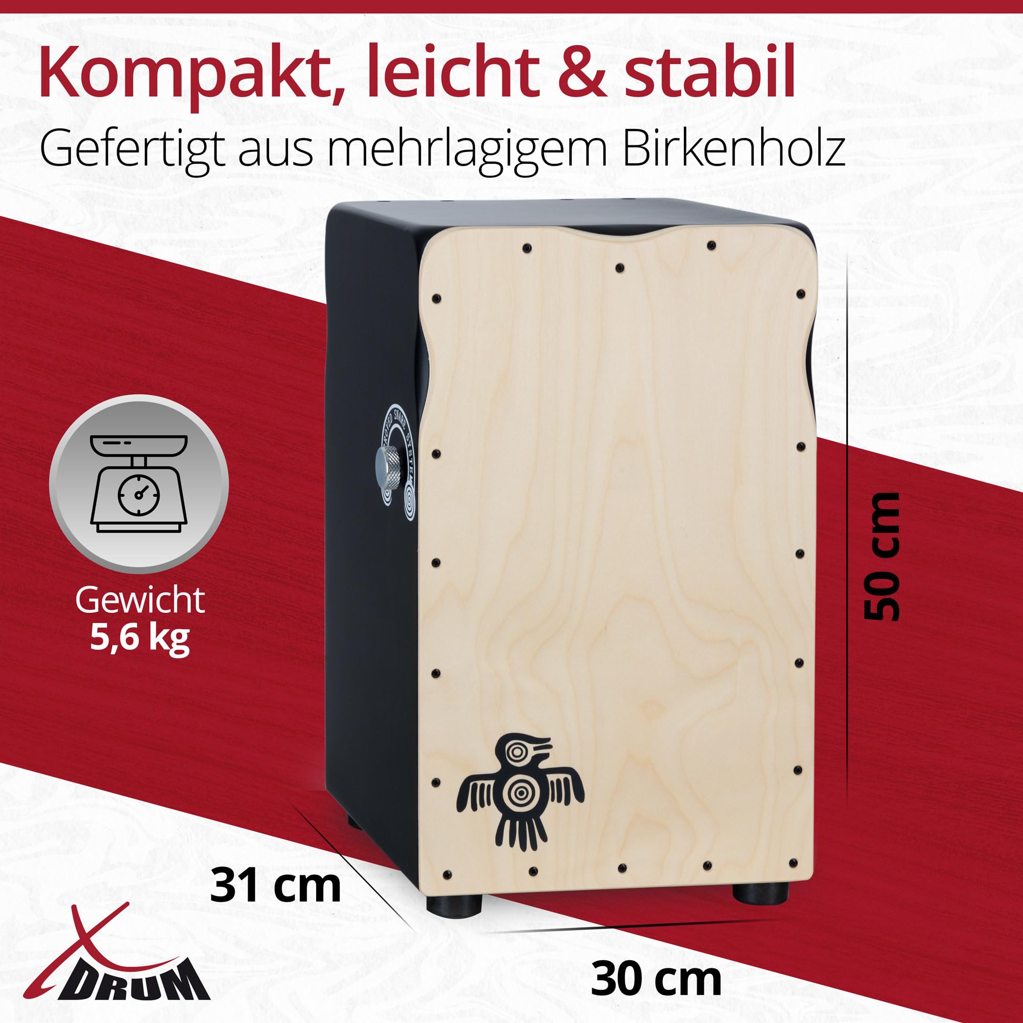 XDrum PERC CP-501 Pro Cajon Peruana Ash Set incl. Scuola di Cajon | 2 piani di battuta in betulla e frassino, Sound molto flessibile, Funzione snare On/Off sul lato in betulla, 5 cm, 6 kg, 9 kg