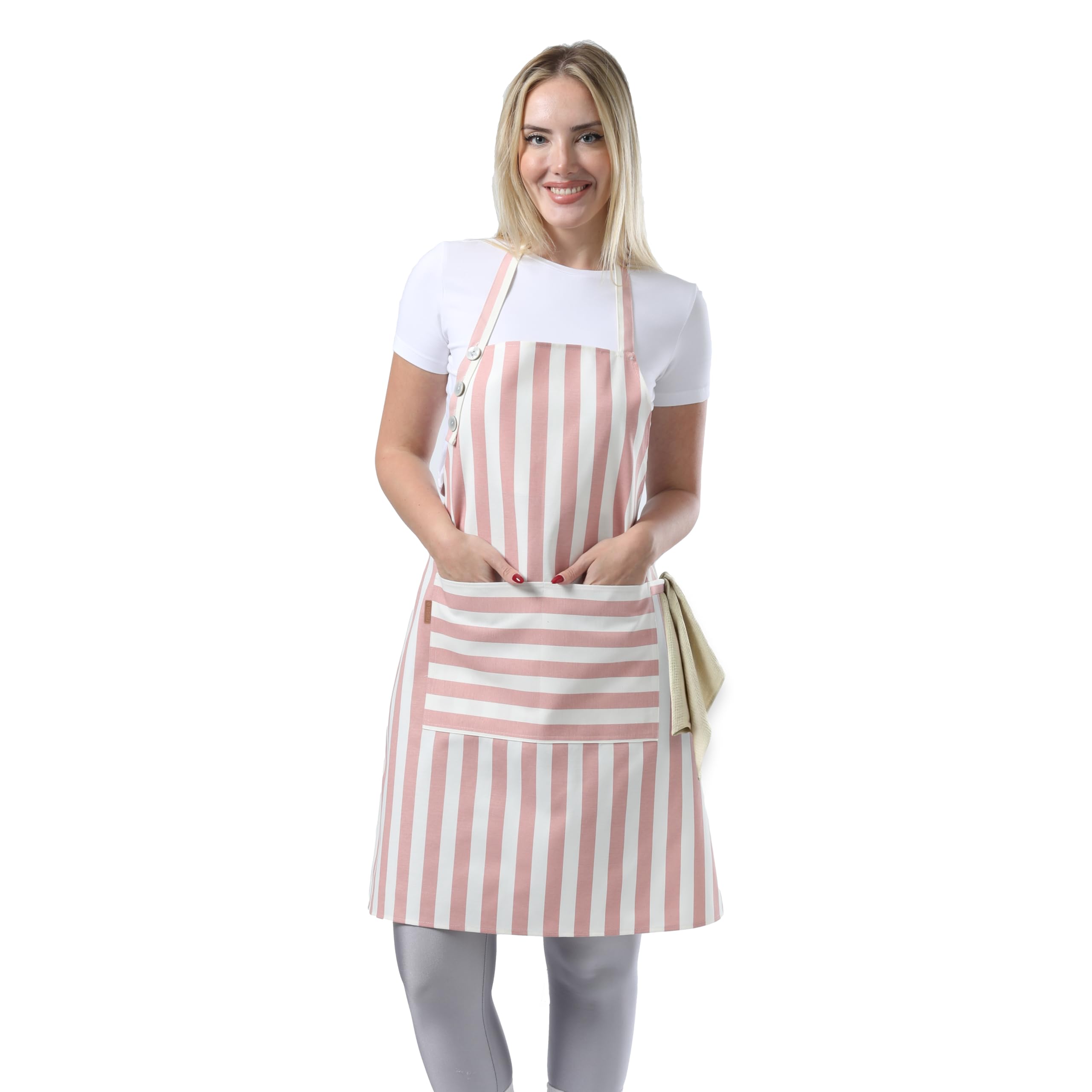 TOSHEX Kitchen Apron in Powder Pink Stripes