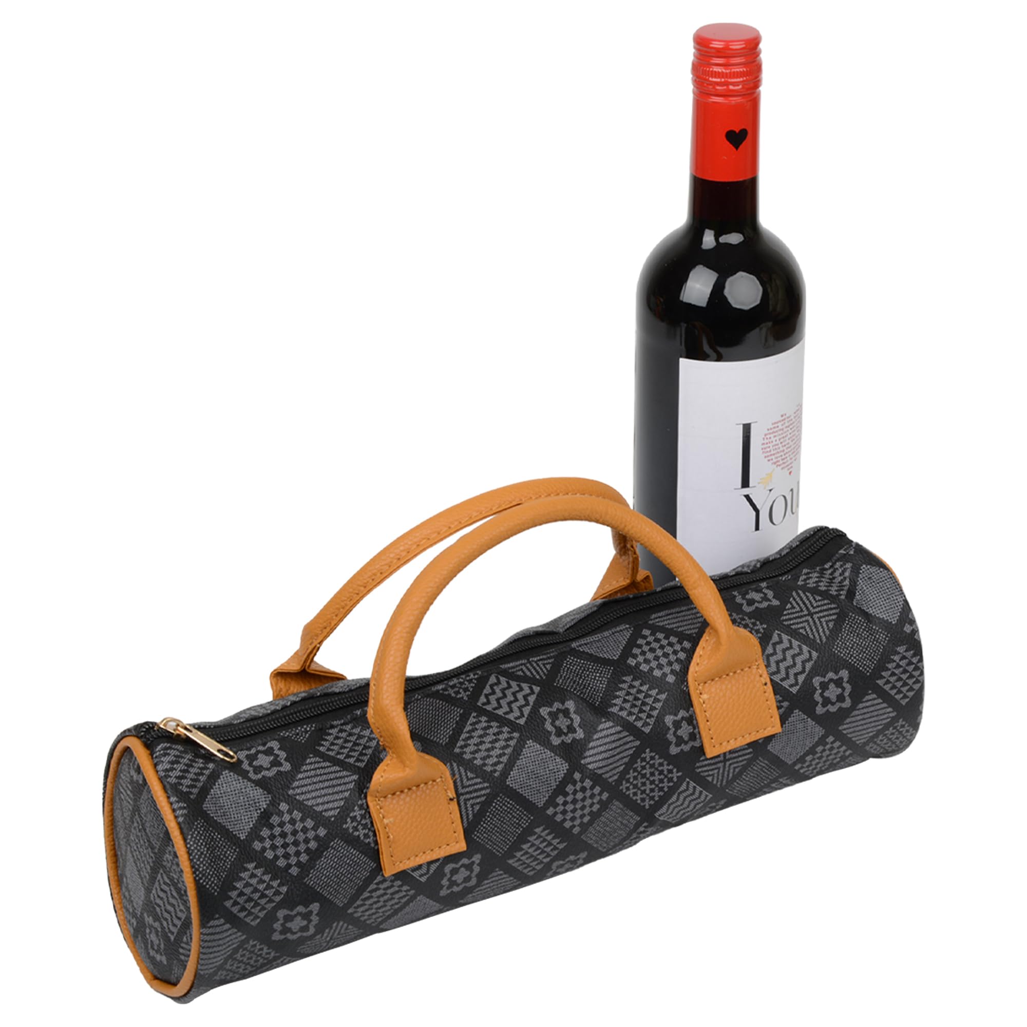 NUOYIA Portable PU Leather Bottle Wine Tote Carrier, Reusable Bottle Padded Case with Handles, Insulated Wine Cooler Bag, Travel Wine Gift Carrier for Wine Lovers Christmas