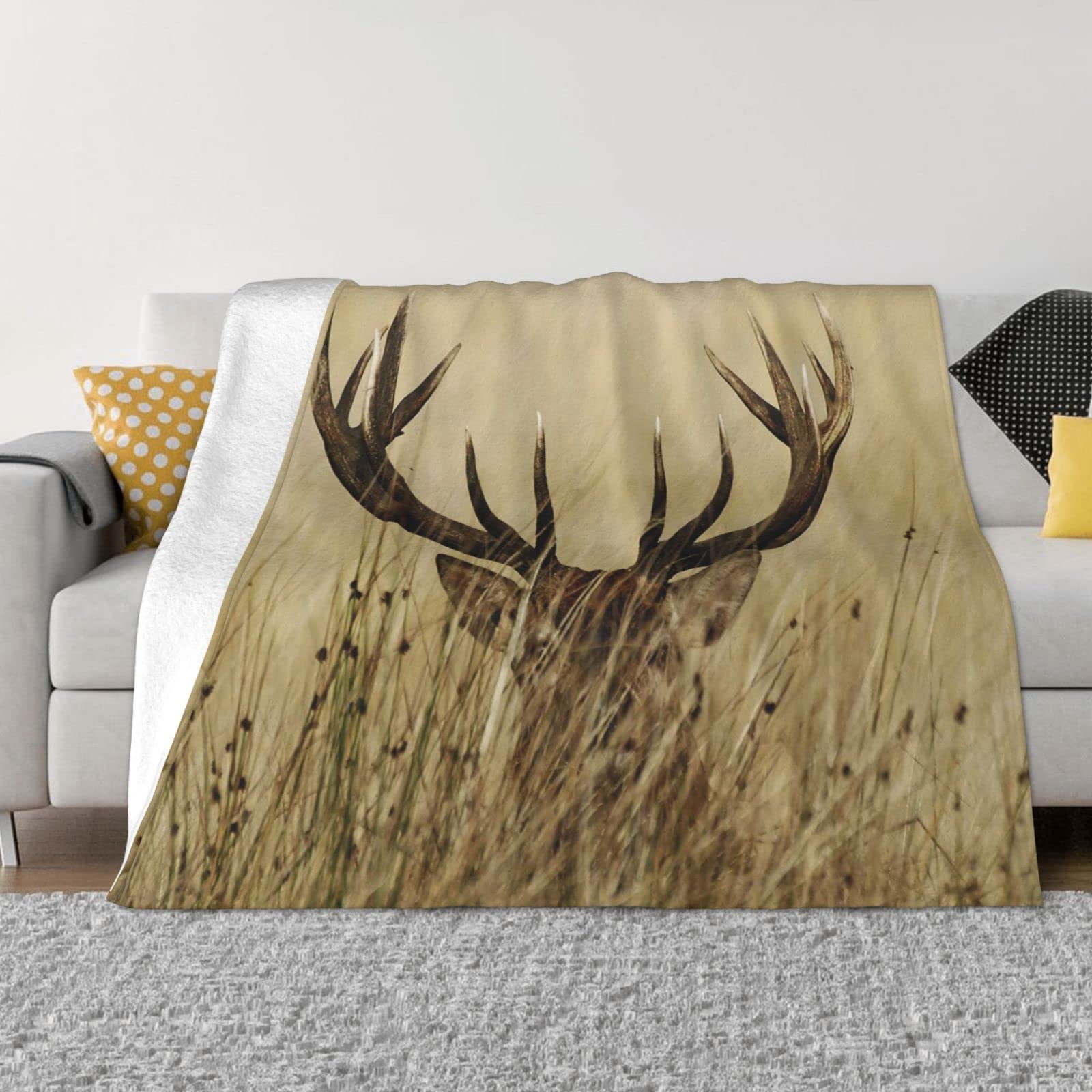 Beulsi Men's Black Whitetail Deer Fawn In Wilderness Stag Fleece Throw Blanket For Couch - Thick Fuzzy Warm Soft Blankets And Throws For Sofa, Bedroom Blanket