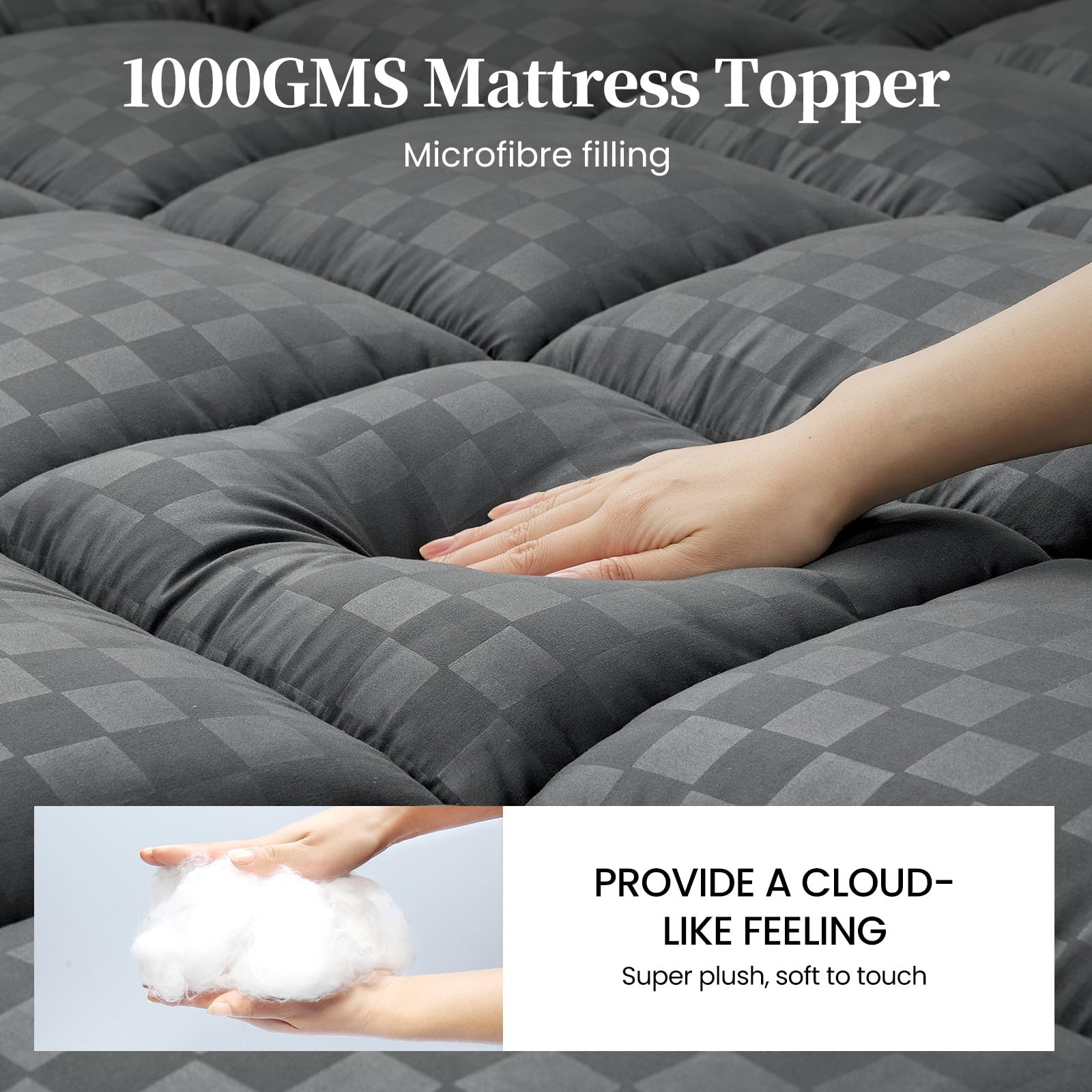 Surmatelas 180x200cm Protège Matelas en Microfibre Respirant, 1000GSM Surmatelas Hypoallergénique avec Sangles Élastiques, Gris