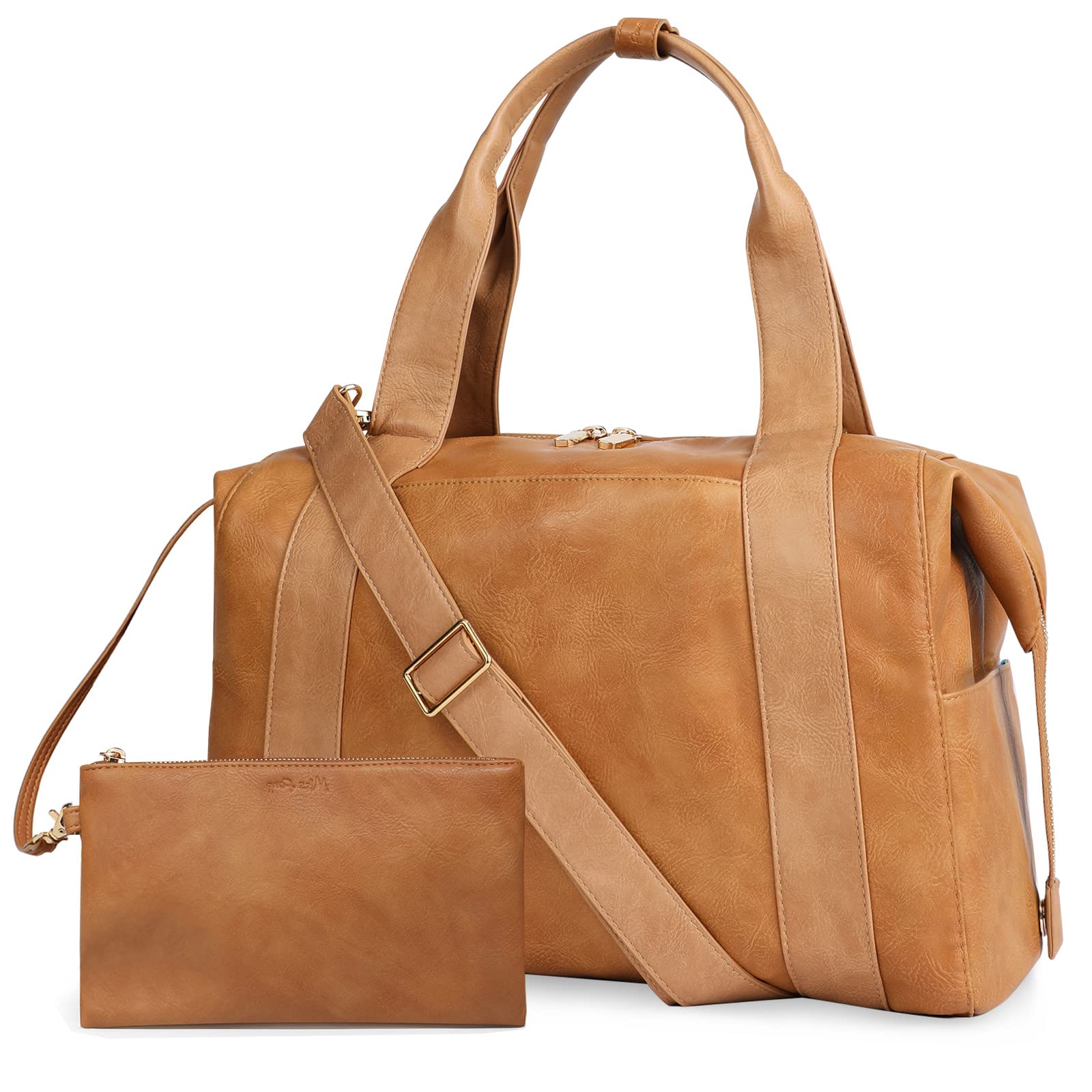 Diaper Bag Tote by miss fong,Baby Bag,Leather Diaper Bag,Baby Tote Bag with 9 Diaper Bag Organizer,with Small Purse and Shoulder Strap,3 Insulated Pockets(Brown)