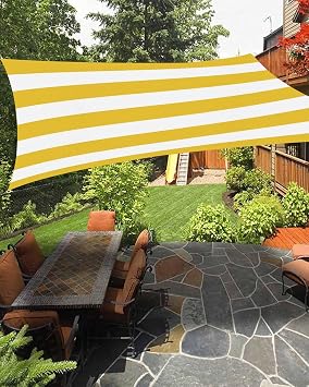 Sun Shade Sail 6.5x10 Yellow White Stripe Rectangle Sun Shade Sails Canopy Waterproof Simple Style Striped Outdoor Sunshades Sand UV Block Cover Shades Cloth for Patio Backyard Garden Deck Lawn