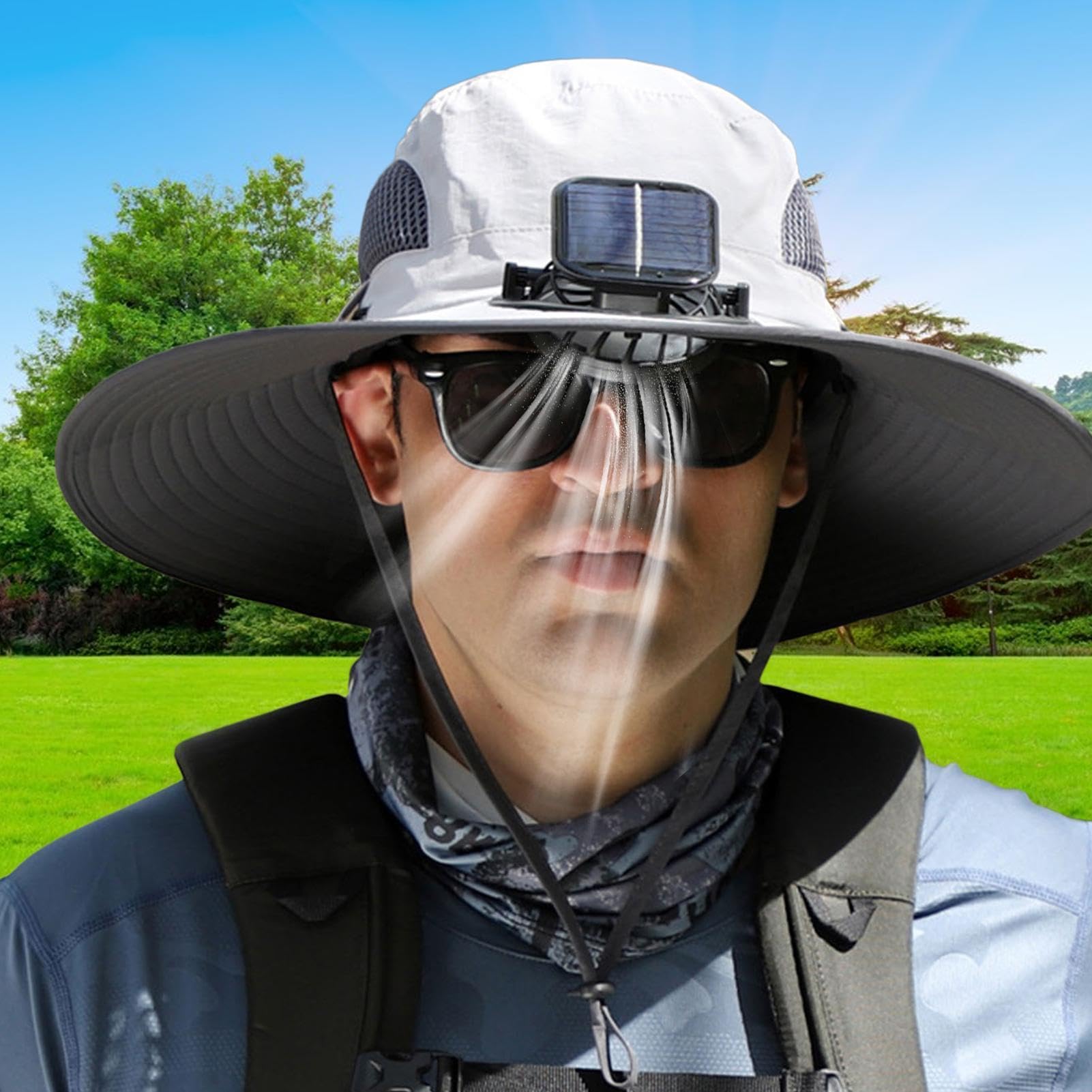 Cappello da sole con ventilatore solare, cappello a tesa larga | Ventilatore solare per esterni, cappello da pesca per viaggi all'aperto, campeggio, alpinismo, giardinaggio, golf