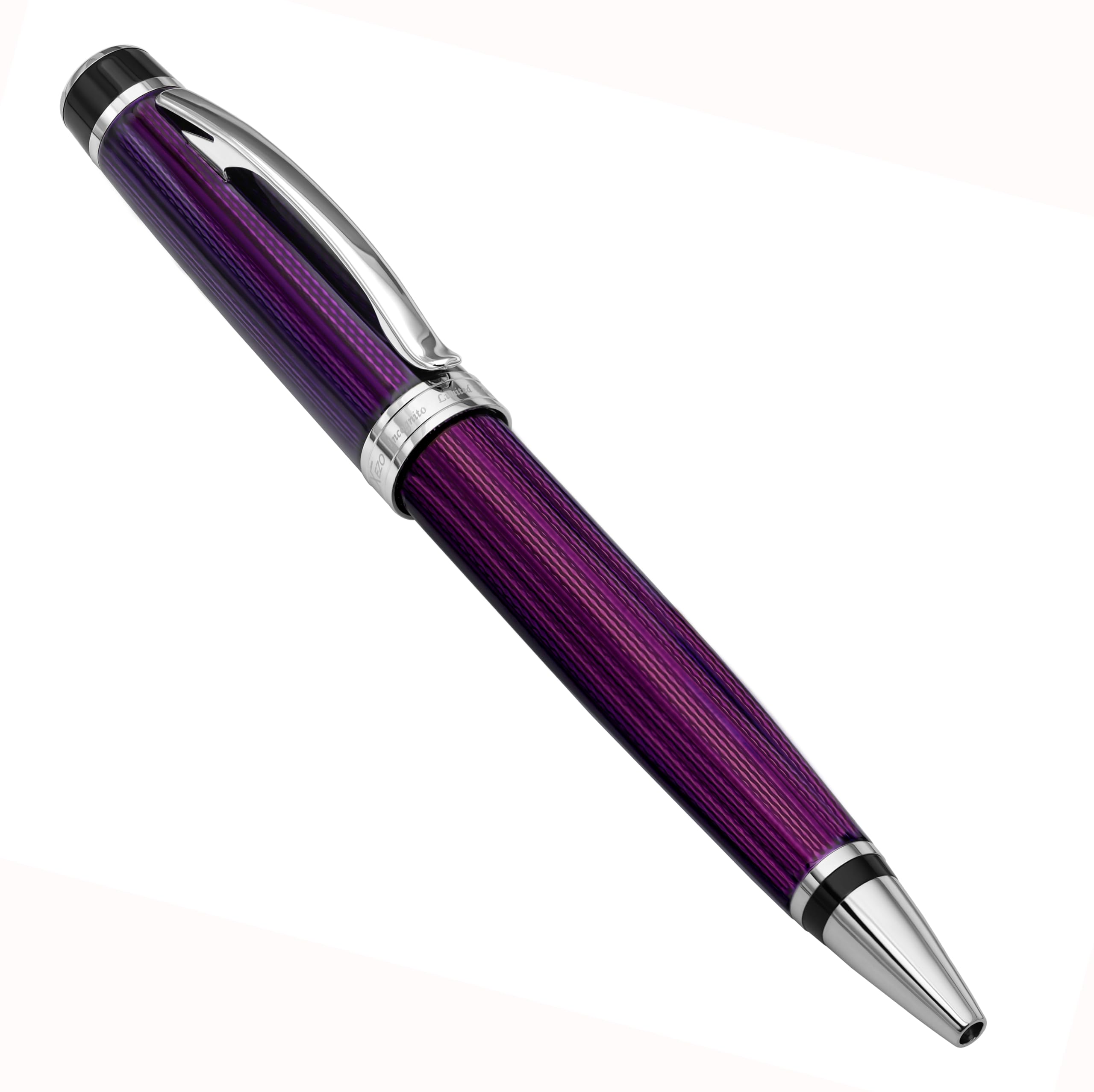 Xezo Incognito Brass Ballpoint Pen in Purple Metallic Color Diamond-Cut Engraved Serial Platinum Plated Parts Incognito Purple B-2 — view 2