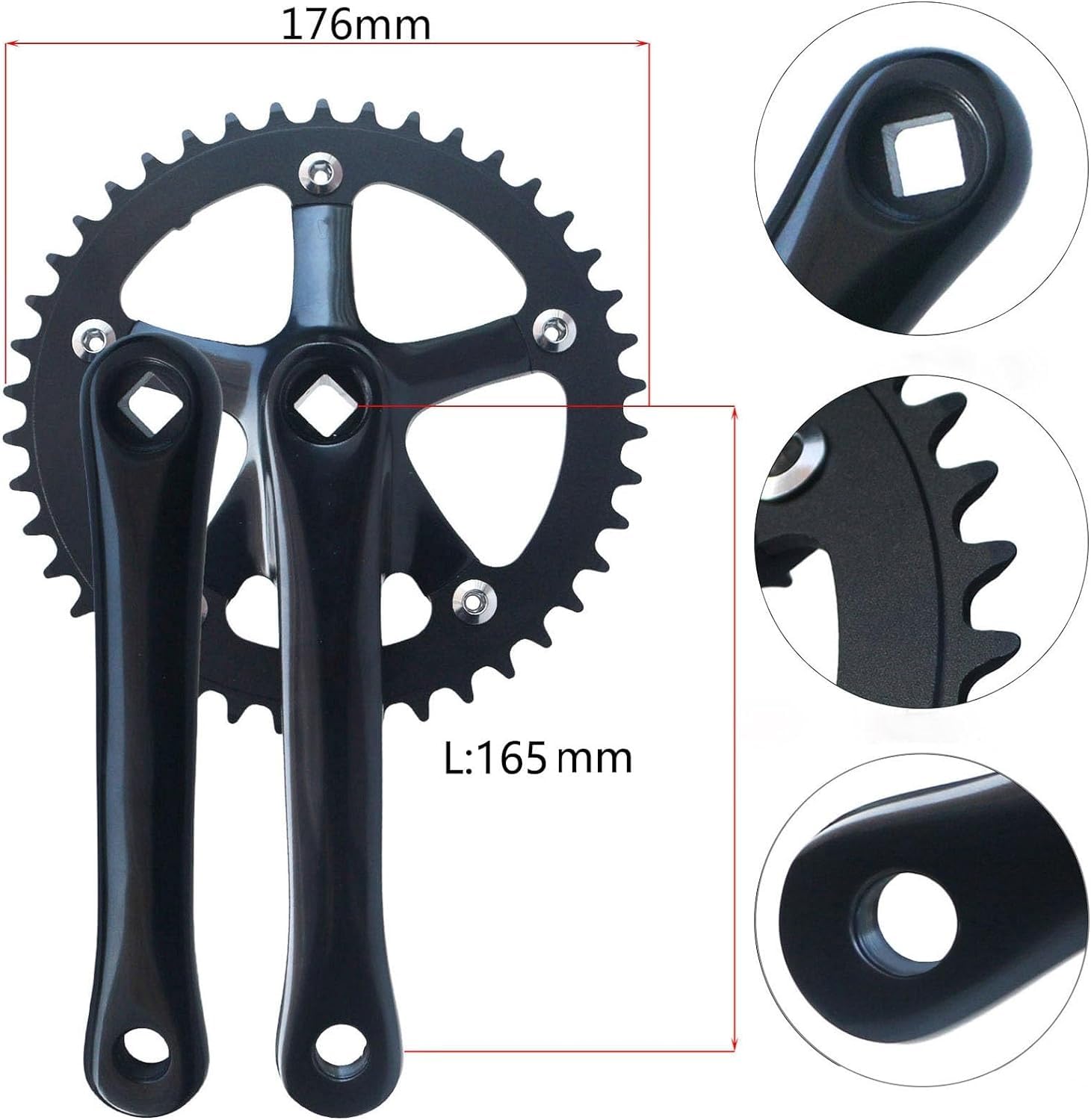 Guarnitura per bici da strada, 165 mm, foro quadrato, in lega di alluminio, con anello a catena 44T per bici pieghevoli e da strada