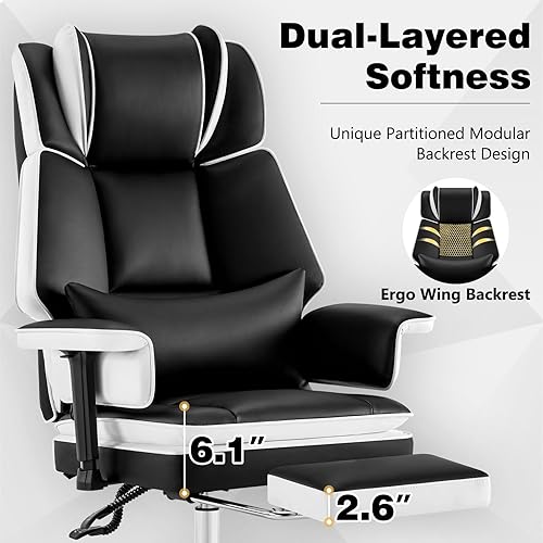 Miniatura 6 de Silla de oficina grande y alta con reposapiés de 400 libras, silla de oficina de doble capa con respaldo alto y elegantes sillas de escritorio de