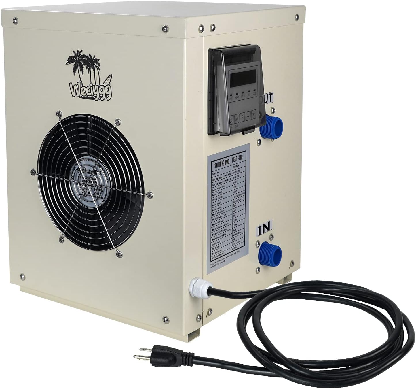 WECIYGG Mini Swimming Pool Heat Pump for Above Ground Pools, 12000 BTU Electric Pool Heater with Titanium Heat Exchanger, 110V 60Hz, Up to 2000 Gallons