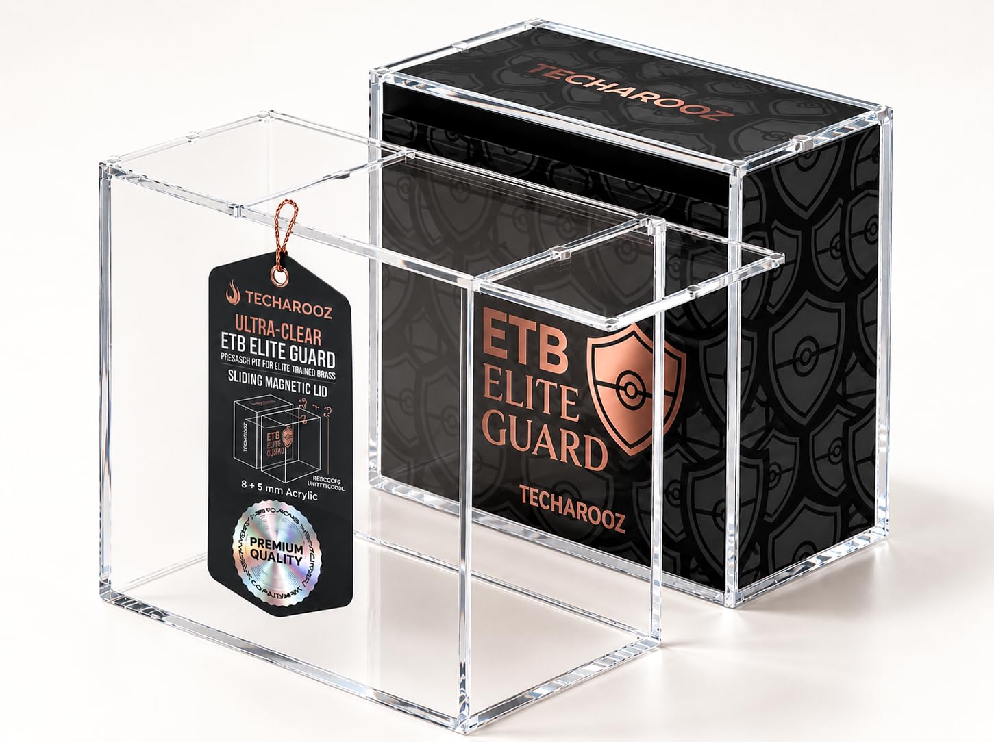 ETB Protector Case - Crystal Clear 8mm + 5mm Ultra Thick Acrylic Stackable Elite Trainer Box - Acrylic Display Case with Tight Seal Sliding Magnetic Lid – with 12X N52 Strong Magnets