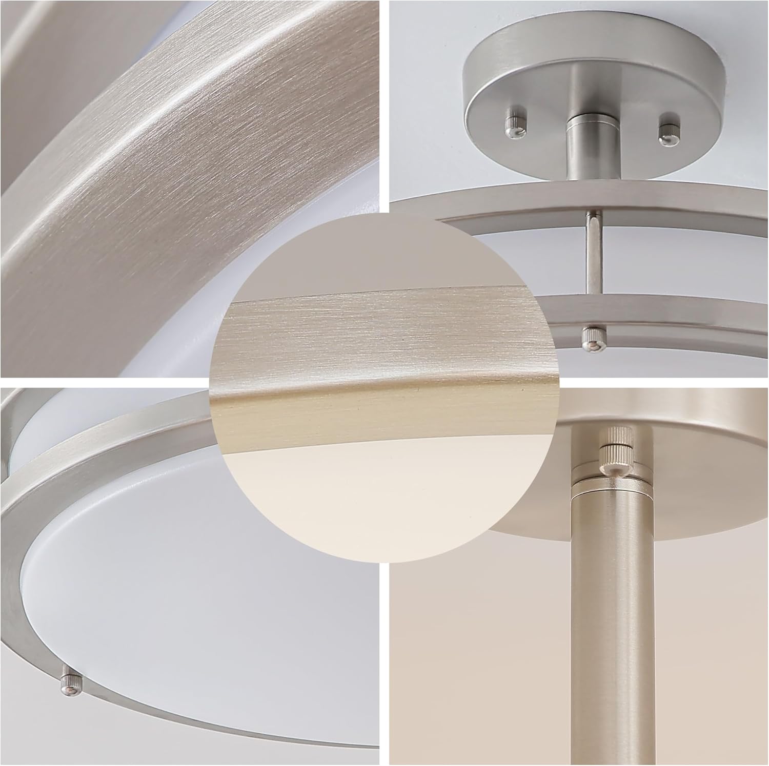16 Inch LED Semi Flush Mount Ceiling Light, 24W Dimmable LED Ceiling Light, 1450LM Brightness, 4000K Neutral White, Brushed Nickel Lighting Fixture for Bedroom, Hallway, Kitchen, cETL Listed