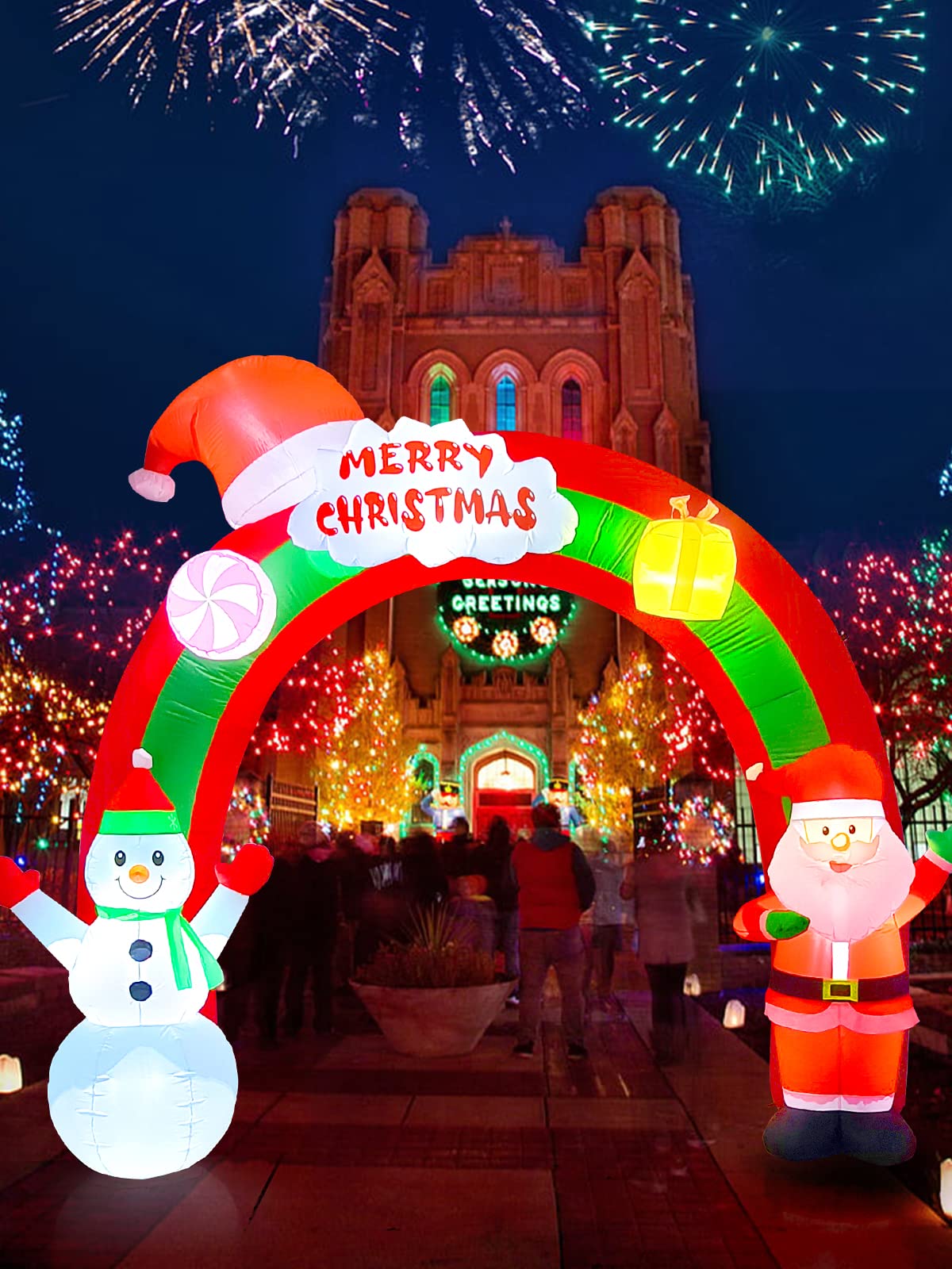EBANKU 9 pies Navidad Inflable Papá Noel muñeco de Nieve Arco Iris Decoraciones con LED incorporados, Vacaciones para el Interior del Partido, al Aire Libre