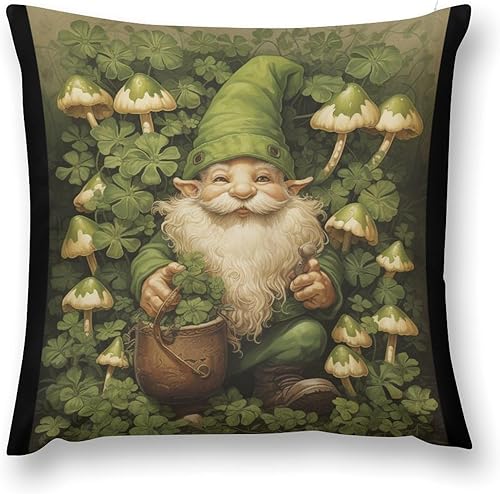 Miniatura 2 de HighonHi Funda de cojín de 24 x 24 pulgadas, diseño de tréboles de gnomo, cuadrado verde, suave, estampado de doble cara, fundas decorativas para