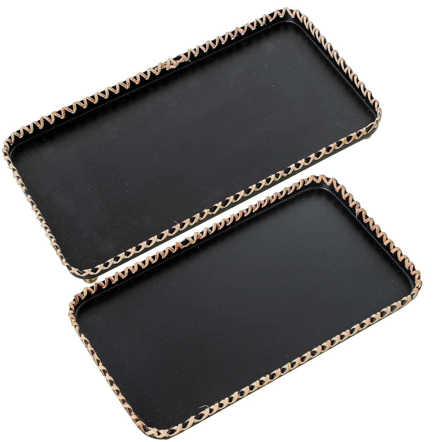 Lot de 2 plateaux décoratifs rectangulaires en métal noir pour sublimer vos apéritifs entre amis