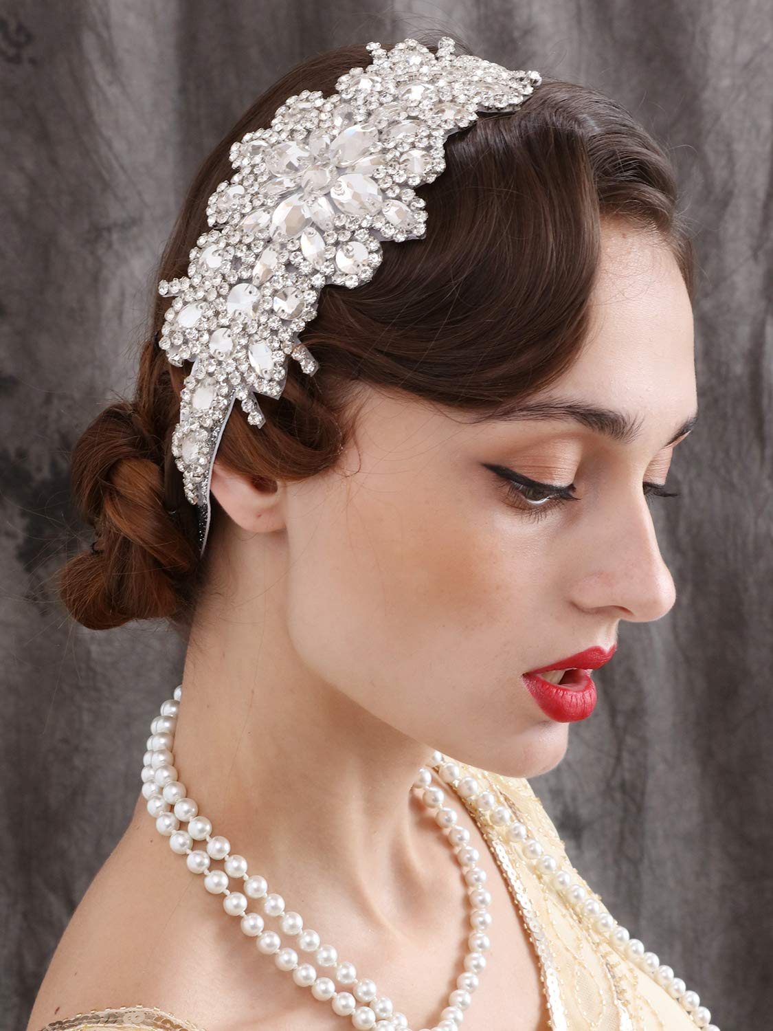 SWEETV Rhinestone Flapper Headband-Elastic 1920s Headpiece, Great Gatsby Hair Accessories for Women