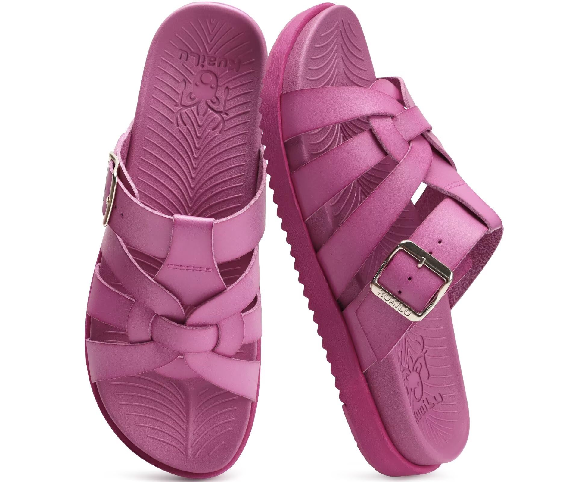 KuaiLu Gladiator Sandals for Women with Comfortable Arch Support Summer Beach Vacation Walking Travel Fisherman Slides Boho Outfits Flats Slip on