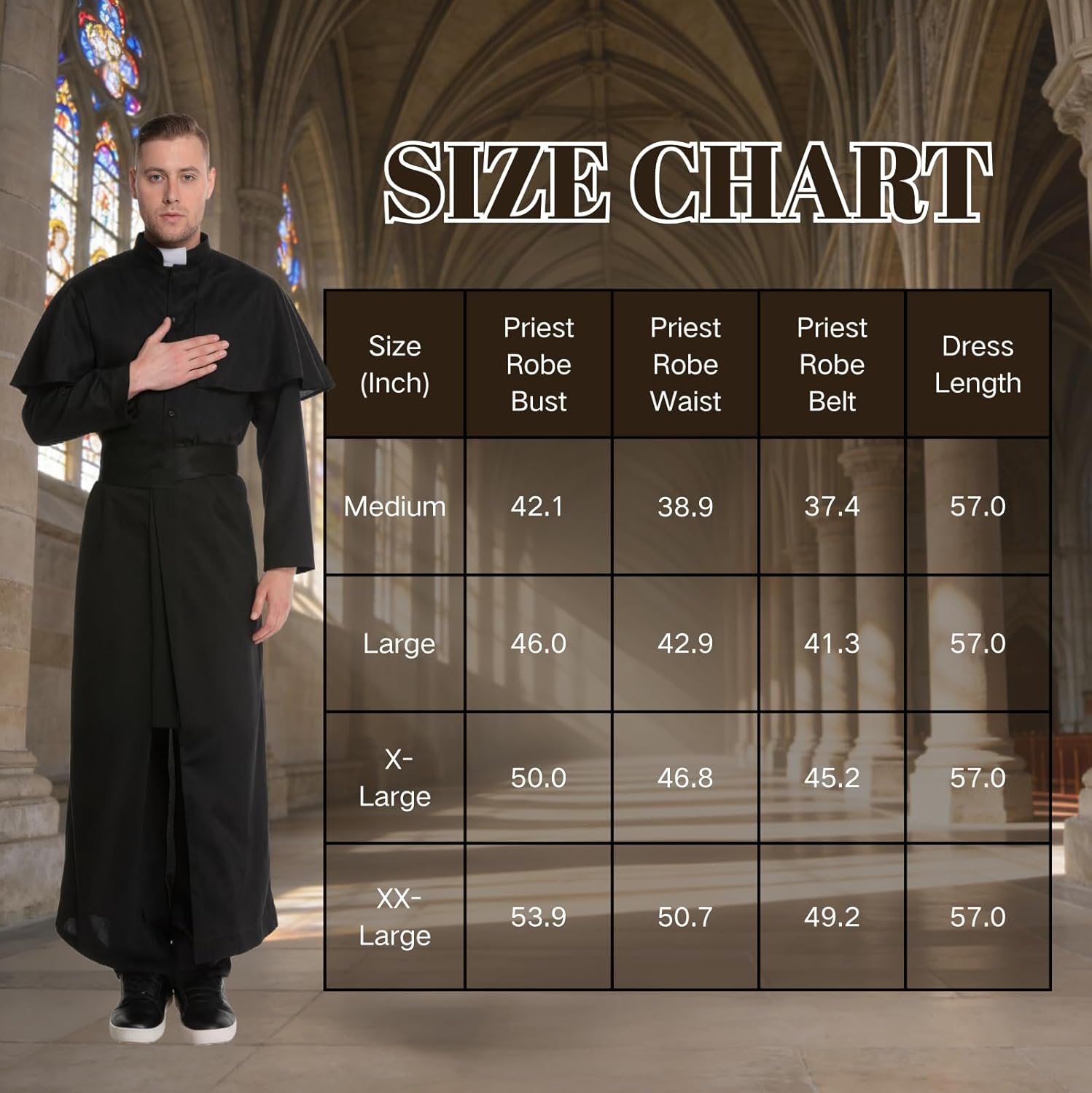 Monk Costume Adult Men, Priest Renaissance Friar Robe Church Clergy Dress Up Exorcist Abbe Father Halloween Outfit - Image 3