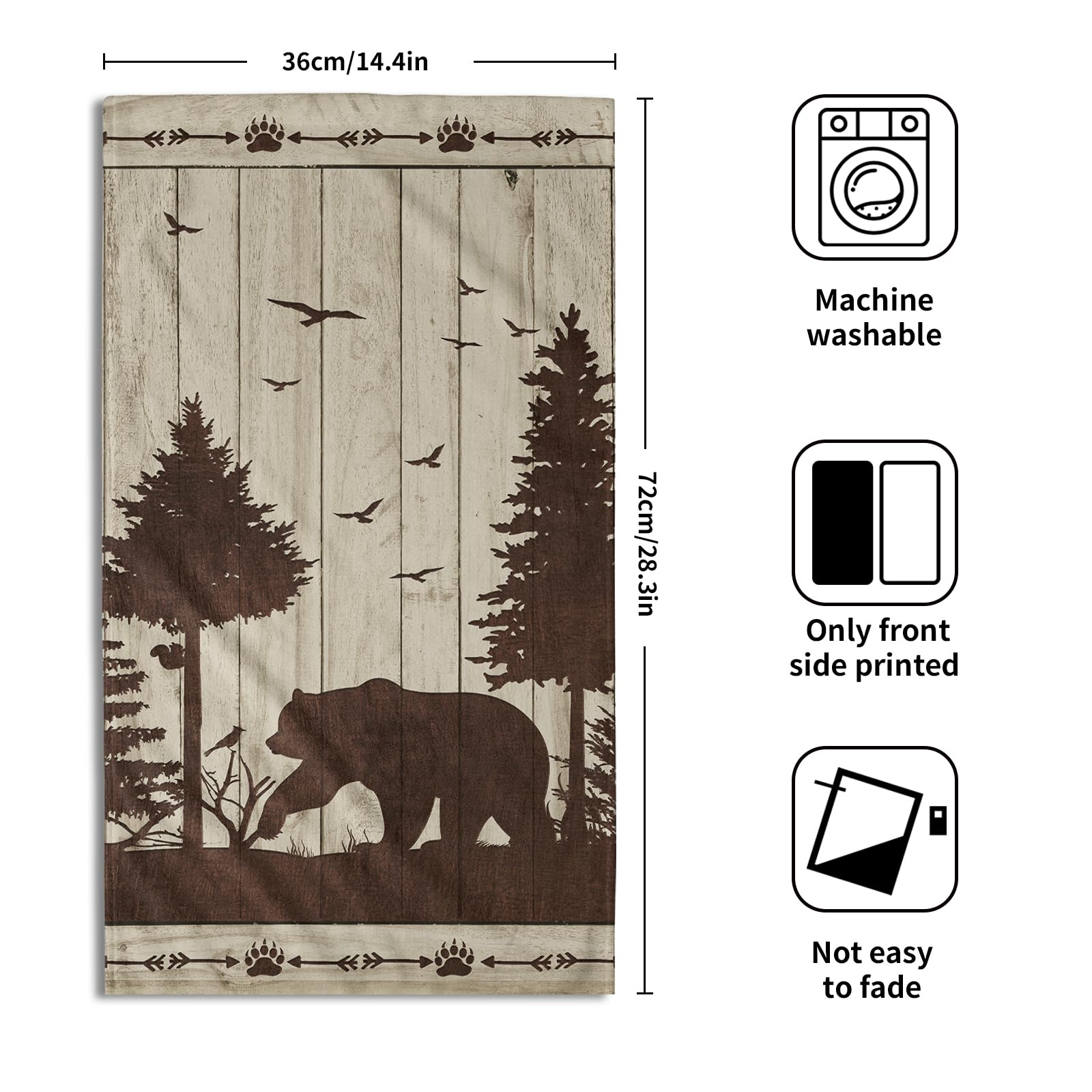 Bear Hand Towel Set of 2,Wild Animal Mountain Forest Campsite Cabin Soft Absorbent Face Towels and Dishcloths for Bathroom Kitchen Decoration,Campers Camping Lovers Gift 28×14 in