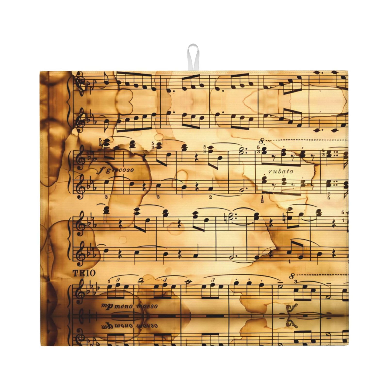 WHJSSF Vintage Music Note Art Prints Kitchen Drying Mat – Absorbent Dish Throw for Countertops, Quick-Dry Non-Slip Layer with Stylish Prints, Ideal Housewarming Gift