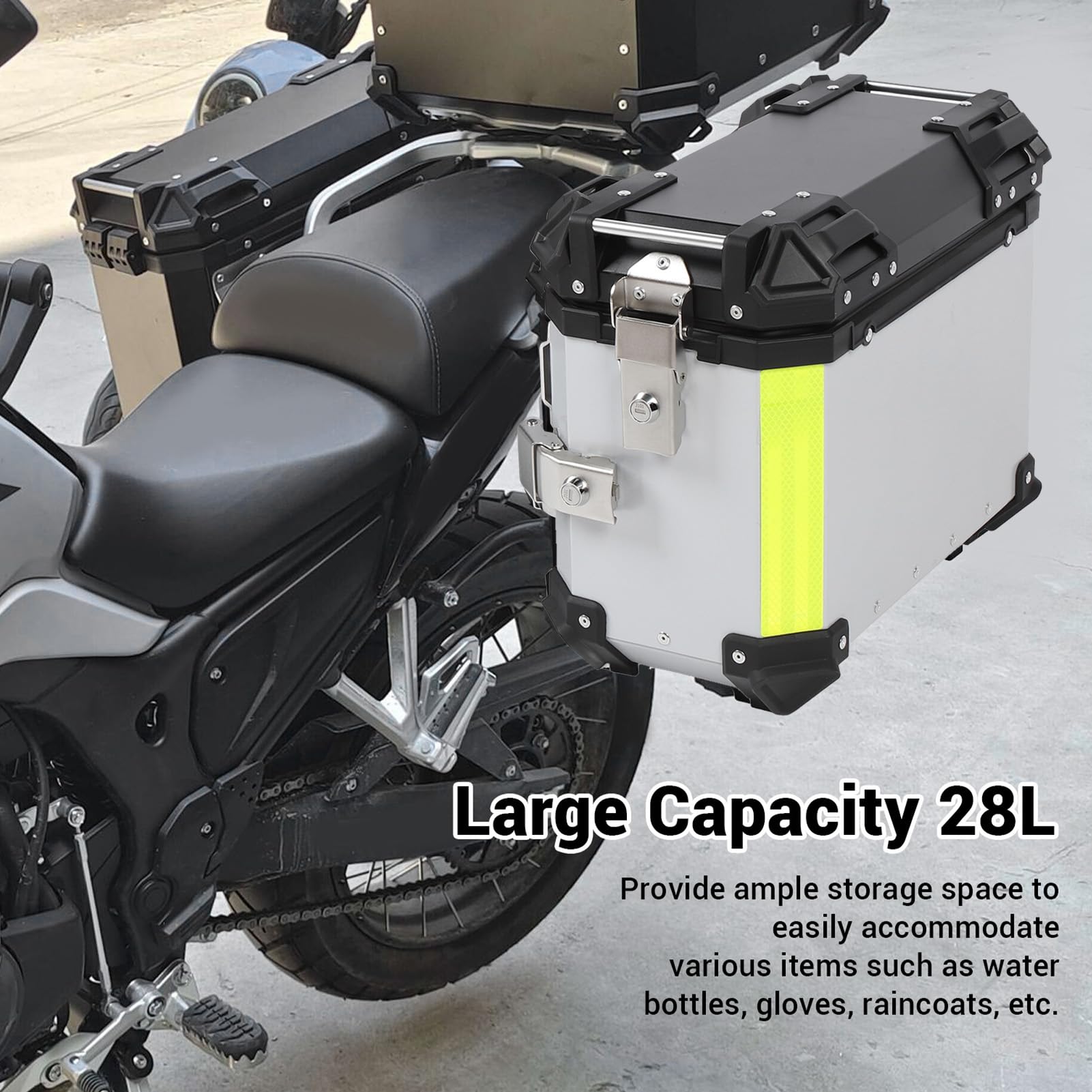 Semme Scatola Laterale per Moto Scatola per Borsa Laterale Rigida in Lega di Alluminio da 28 Litri con Serratura e Maniglia di Ricambio per (SILVER)