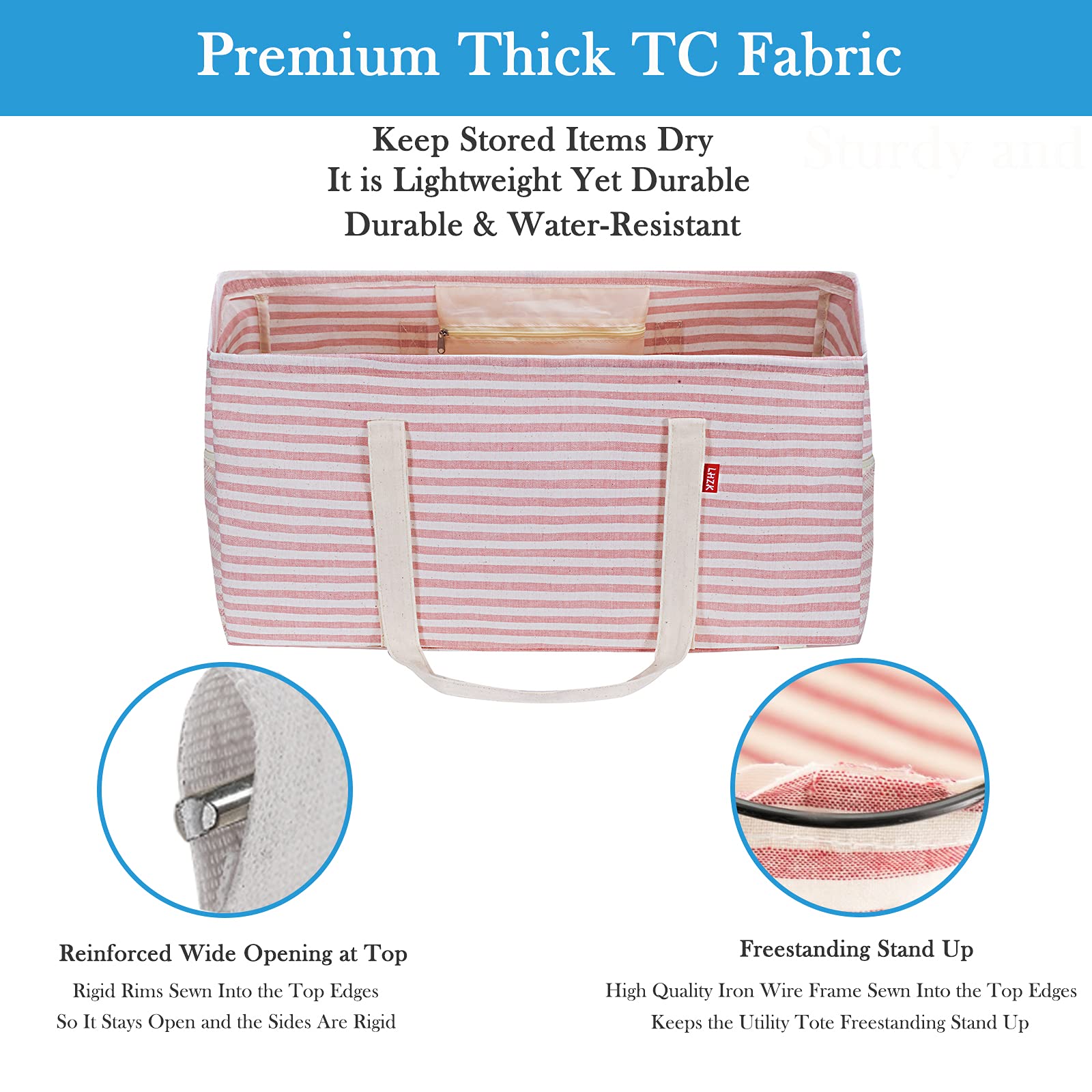 LHZK Standing Extra Large Utility Tote Bag with Metal Wire Frame and the Sides Rinforced, Foldable Grocery Tote Bag Beach Bag