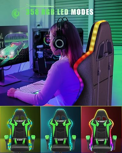 Miniatura 4 de Bigzzia Silla Gaming con Luces LED RGB, Silla Ergonómica de Respaldo Alto para Computadora Gamer con Reposacabezas y Soporte Lumbar, Silla Gaming