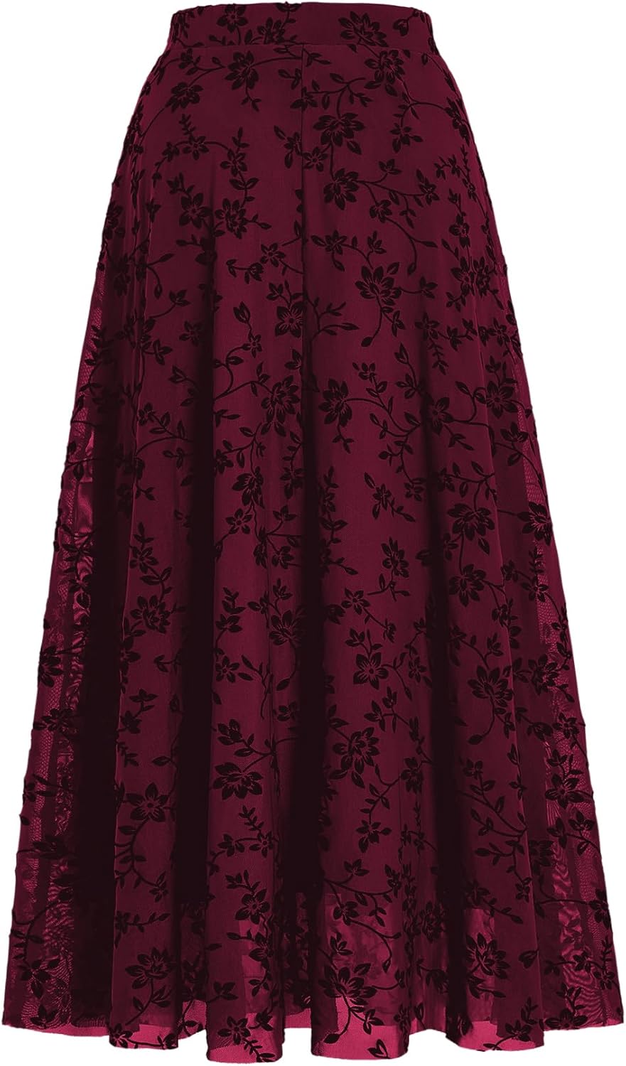 Verdusa Women's Long Maxi Skirts Y2k Gothic Flowy Ruffle Skirt Boho Floral Print Mesh Going Out Outfits