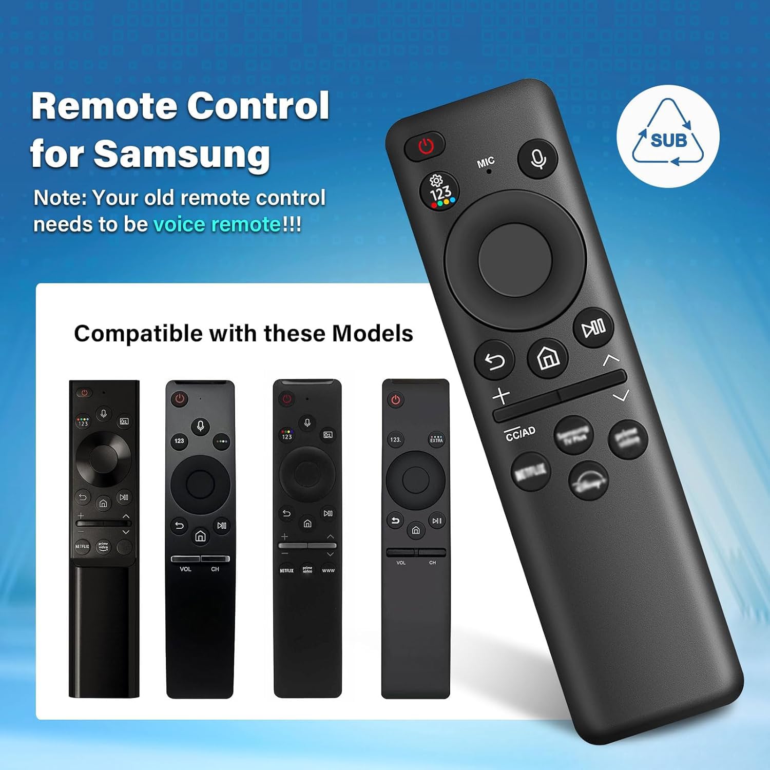 BN59-01432A Télécommande de Remplacement pour Samsung,Télécommande vocale Universelle Solaire pour Samsung Smart TVs,Samsung Smart 4K HD TV avec 4 Touches de Raccourci
