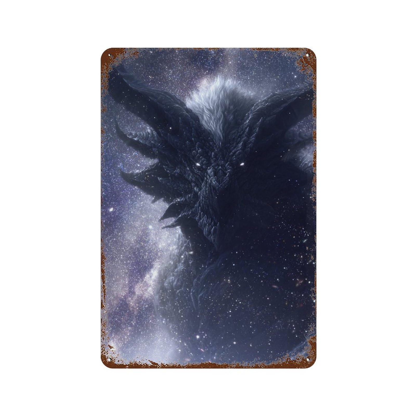 Galactic Dragon Portrait 11.8"x7.9" Distressed Metal Wall Sign, Retro Wall Decor for Garage, Bar And Workshop Decor