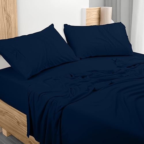 Utopia Bedding Juego de sábanas Queen Sábanas de punto de jersey de 4 piezas Algodón Sábanas suaves elásticas para camiseta (gris claro jaspeado)