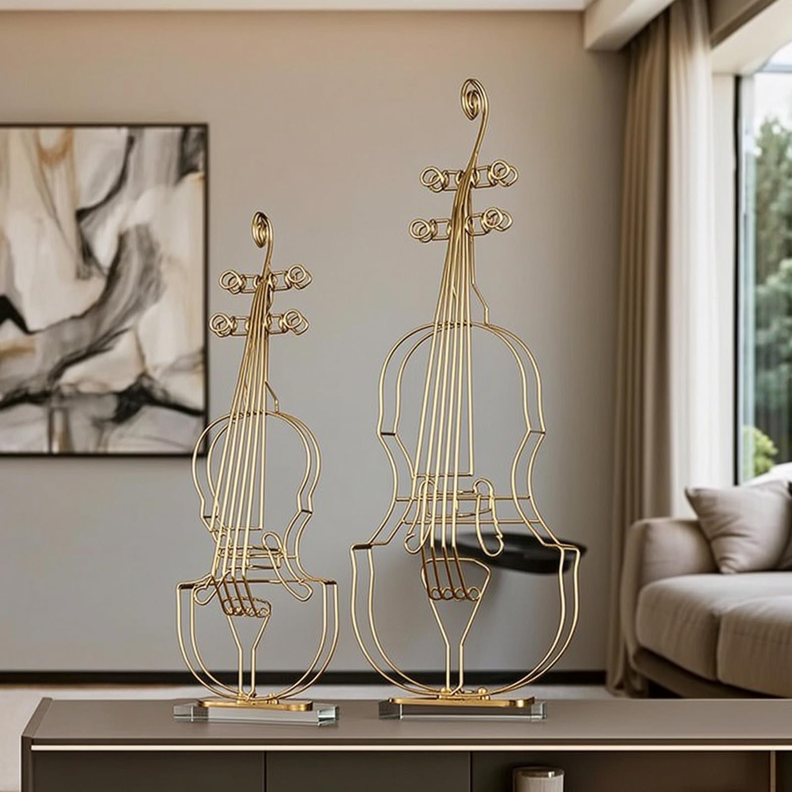 2 Pezzi Decorativo Dorato in Met Moderno Strumento Musicale per Musicisti, Collezionisti, Ufficio