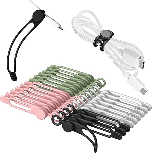 Nearockle - 24 bridas de silicona para cables de 3 pulgadas, organizador de cables reutilizables pequeños para cables de carga, auriculares, cables