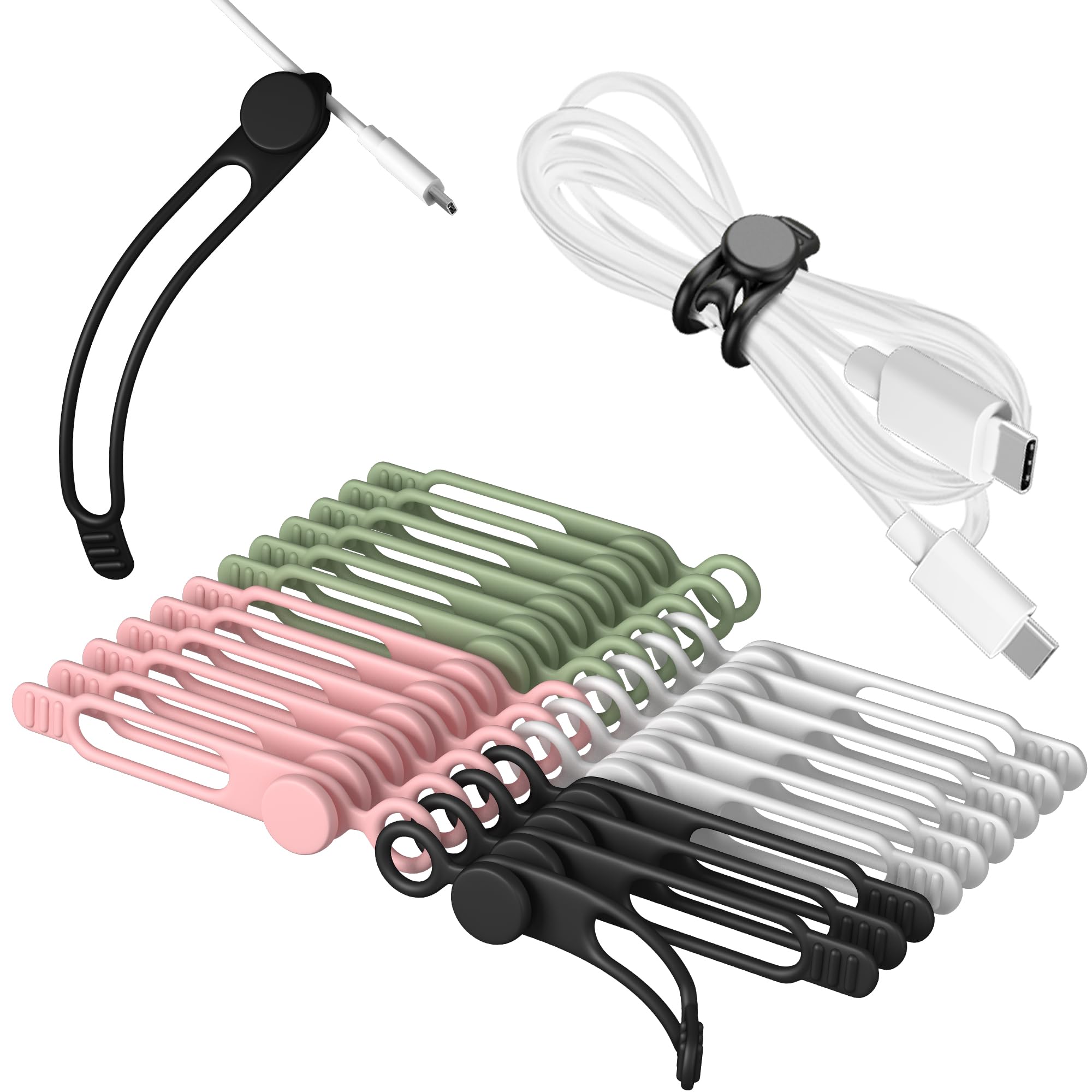 24Pcs Nearockle Silicone Cable Ties 3 Inch Cord Organizer Reusable Small Zip Ties Cable Organizer for Charging Cords
