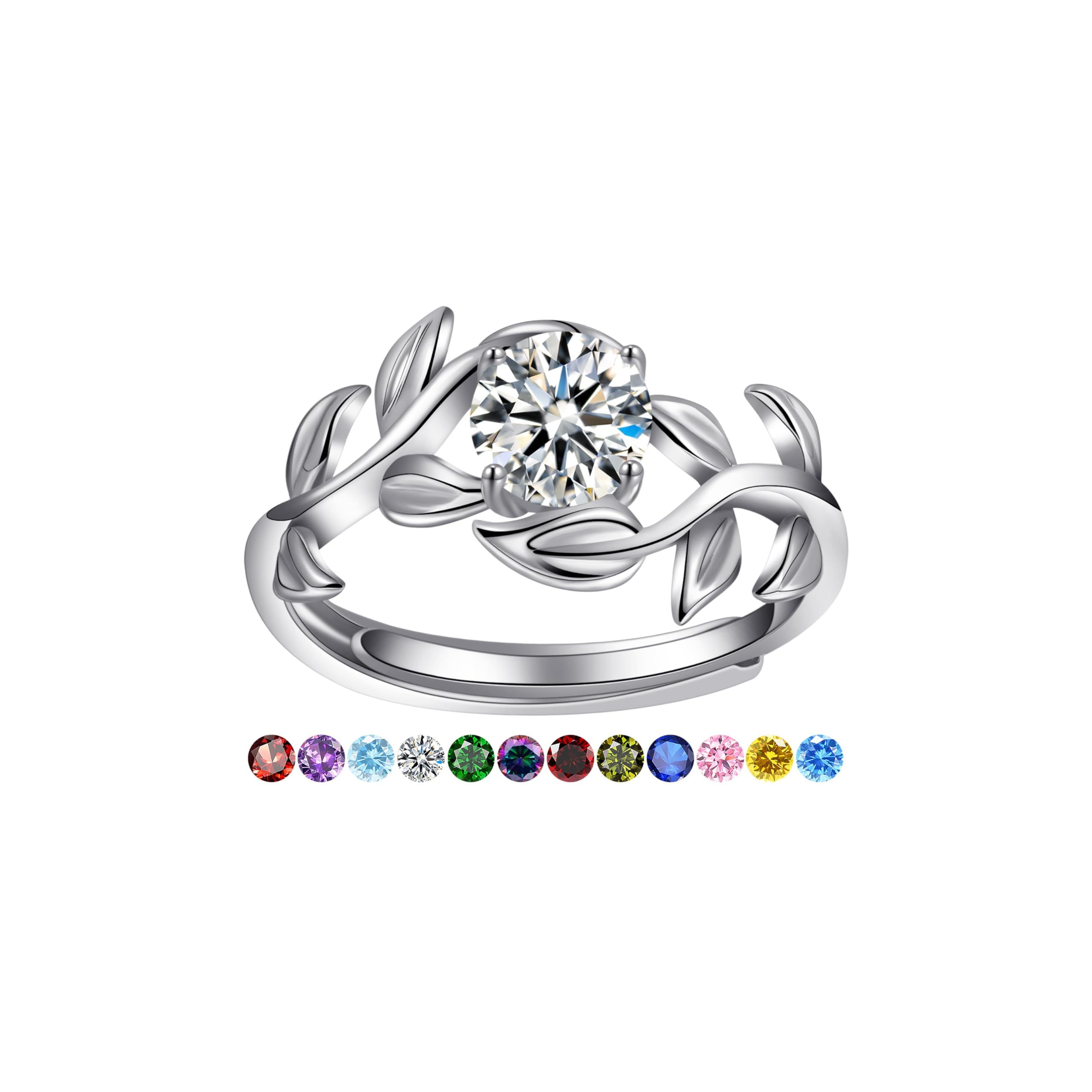 Yaresul 0.8CT Adjustable Women Leaf Ring Size 5-9