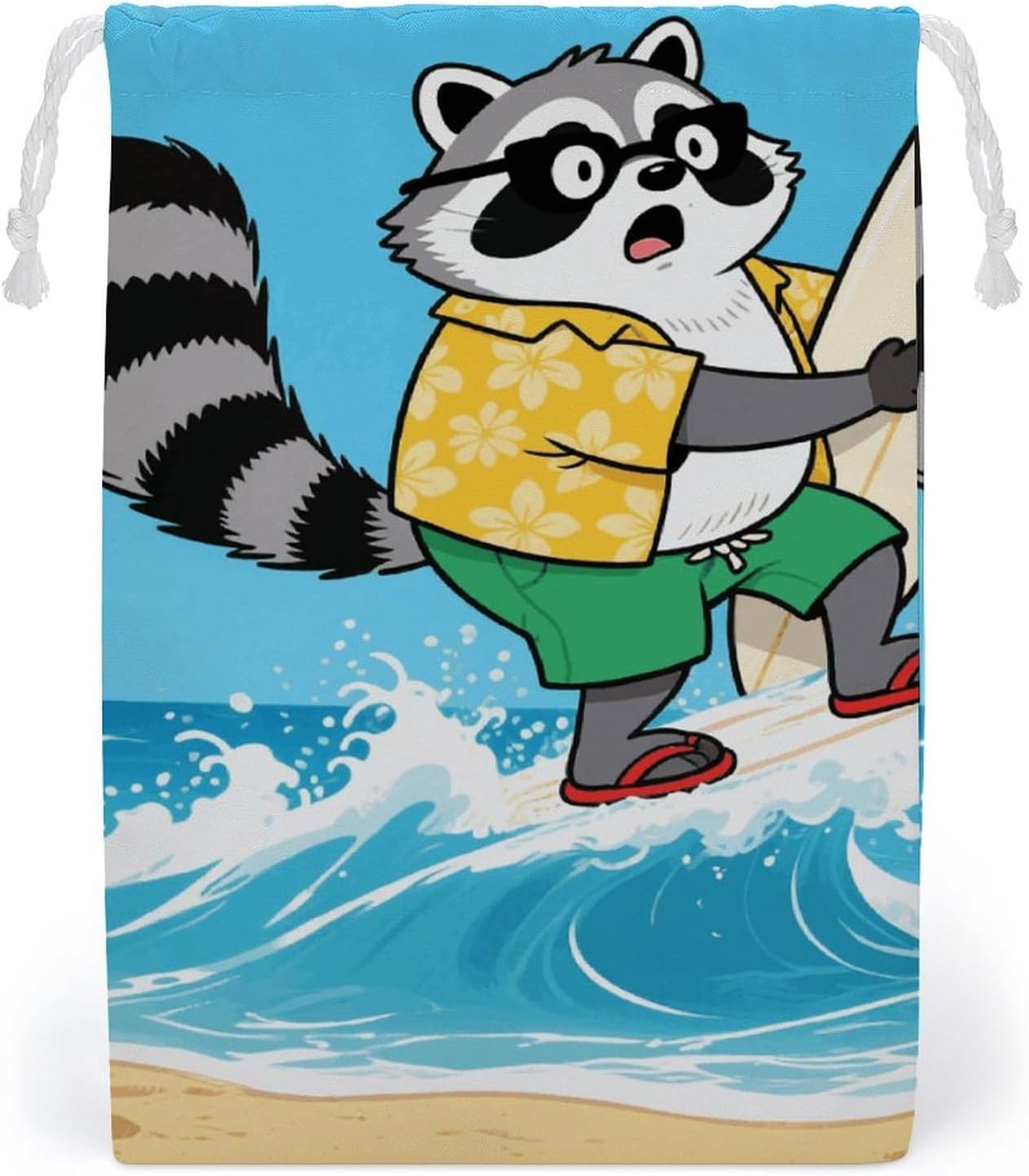 Canvas Drawstring Bags 12 * 18cm, Double Sided Printed Portable Storage Pouch for Jewelry & Toys, Reusable Funny Raccoon Gift Bag for Travel, Wedding