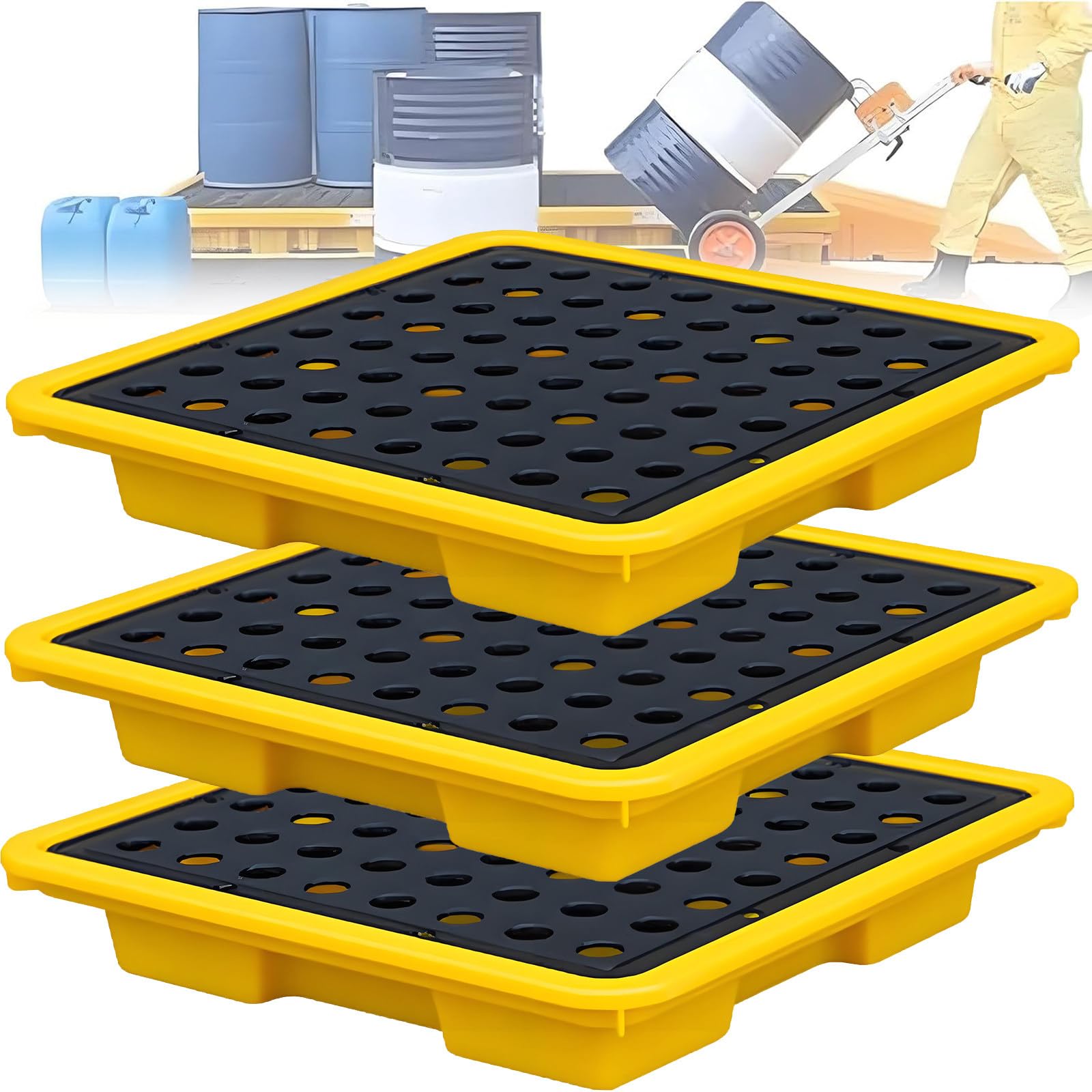 Générique Plateau de rétention modulaire Grande capacité pour seaux de Peinture et fûts d'huile - Solution de Stockage Industriel pour Garage et Cuisine (Lot de 3)