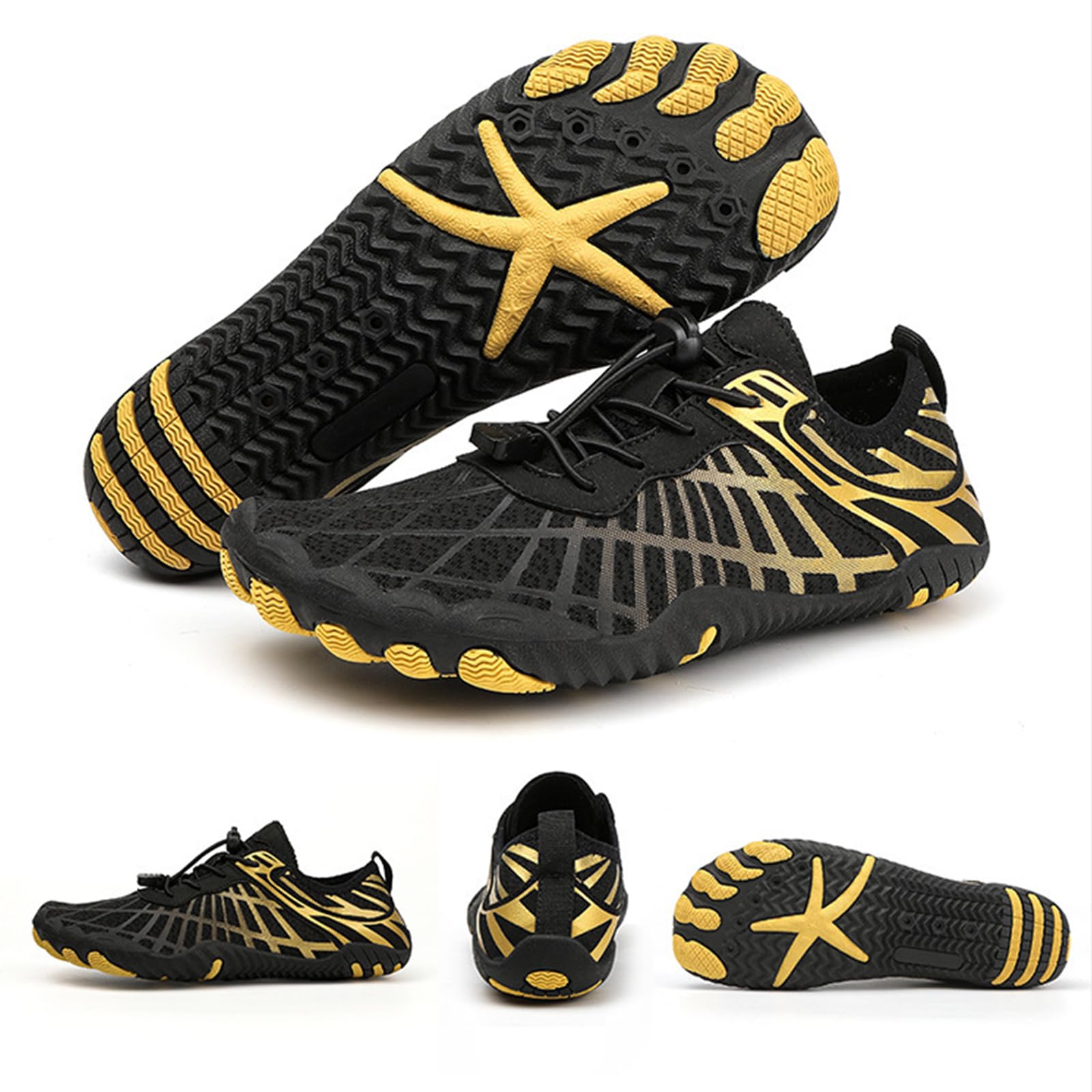 zasqiz Hike Barefoot Shoes Water Shoes for Men Women Breathable Quick Dry Aqua Athletic Footwear for Beach, Running, Hiking, Black Gold 37