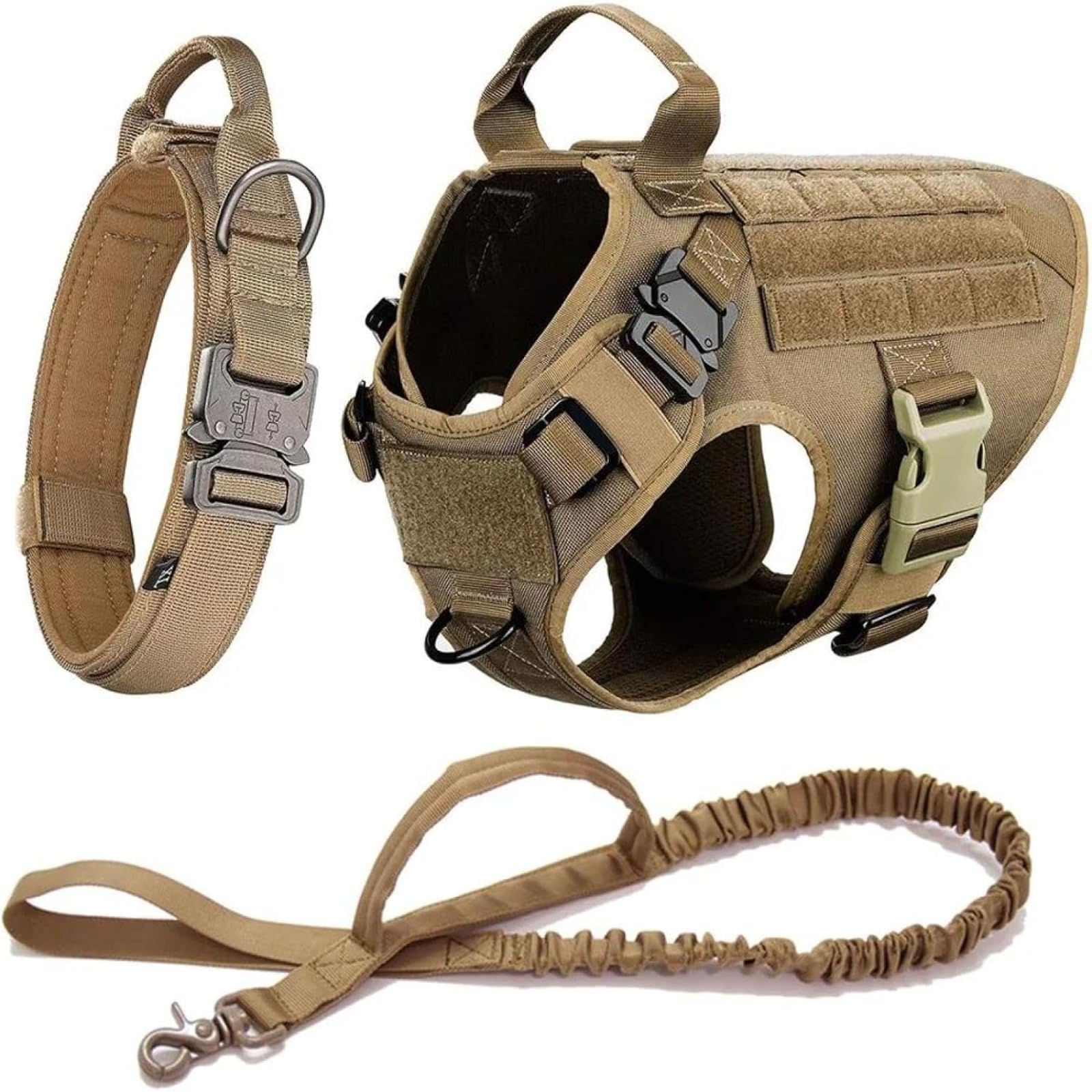 Pettorina tattica per cani e guinzaglio in nylon con petto posteriore Design protettivo professionale Robusto controllo potente Manico ispessito Ammortizzato Shock- Materiali ad alta resistenza Fibbie