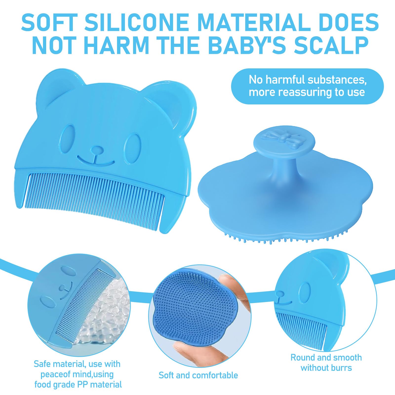4 Pezzi Spazzola per La Rimozione Della Crosta di Latte Pettine Crosta Lattea Neonato Spazzola per Bambini in Setole Morbide Pettine Neonato Adatto per baby shower(blu)