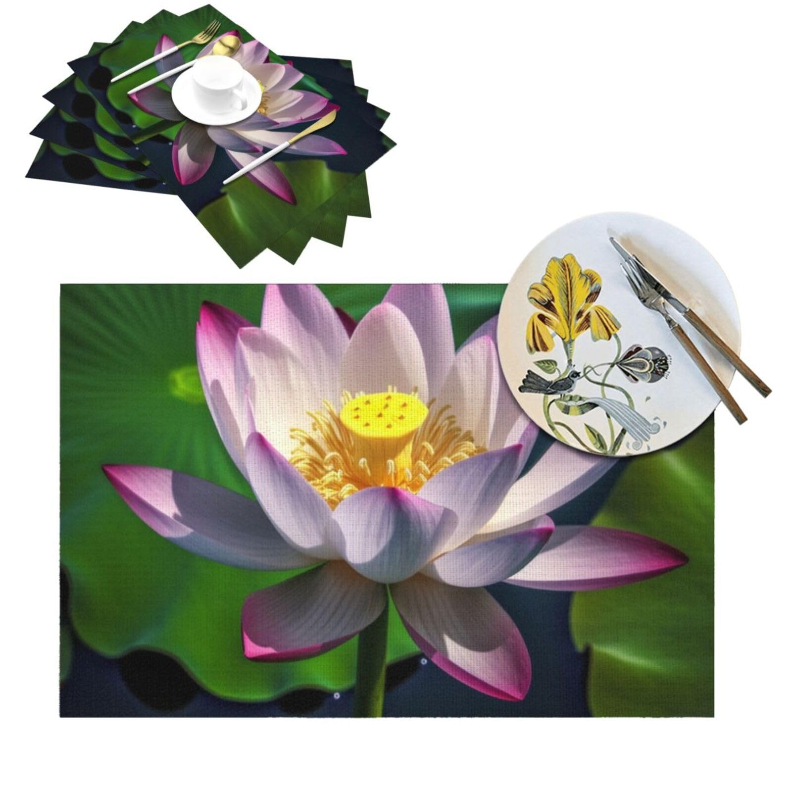 Sets de table tissés en PVC Lotus2 - Lot de 6 protections antidérapantes pour table basse